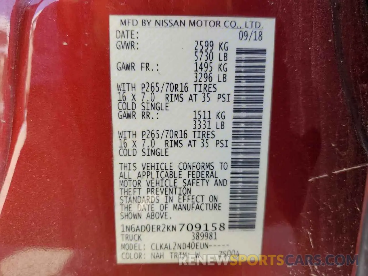 13 Photograph of a damaged car 1N6AD0ER2KN709158 NISSAN FRONTIER 2019