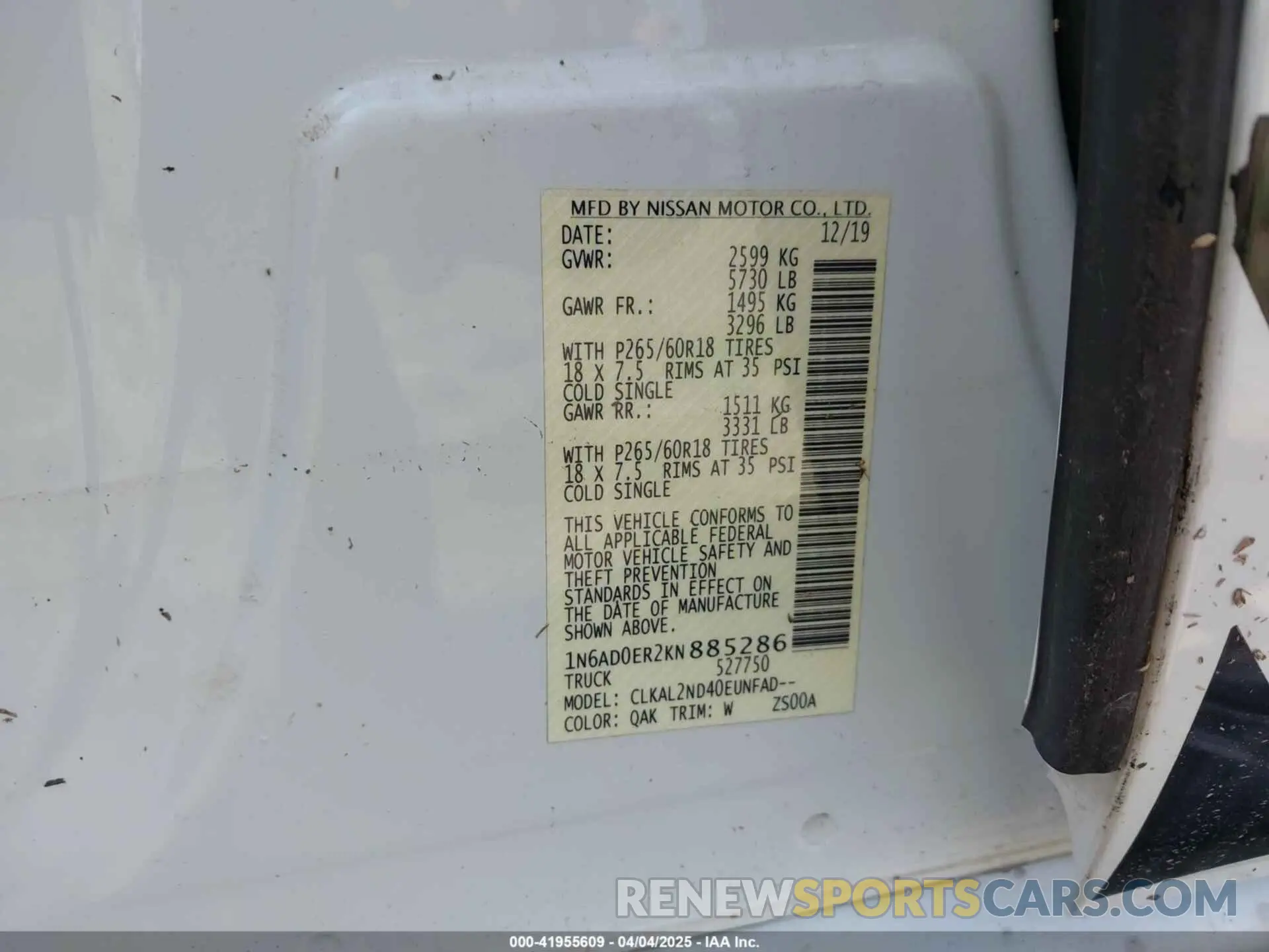 9 Photograph of a damaged car 1N6AD0ER2KN885286 NISSAN FRONTIER 2019