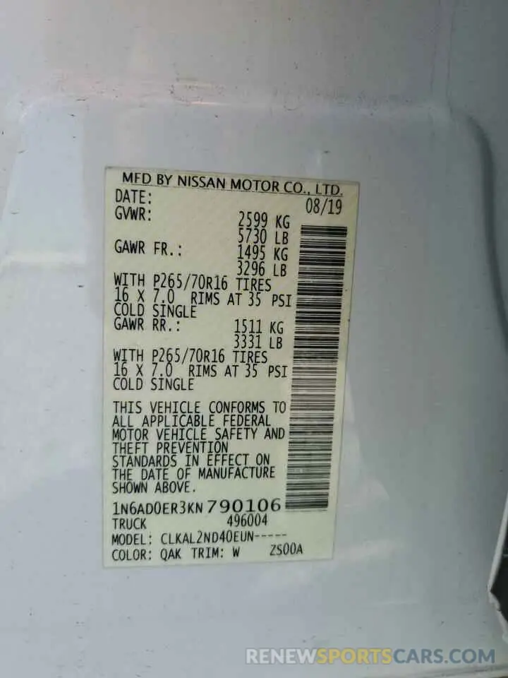 14 Photograph of a damaged car 1N6AD0ER3KN790106 NISSAN FRONTIER 2019