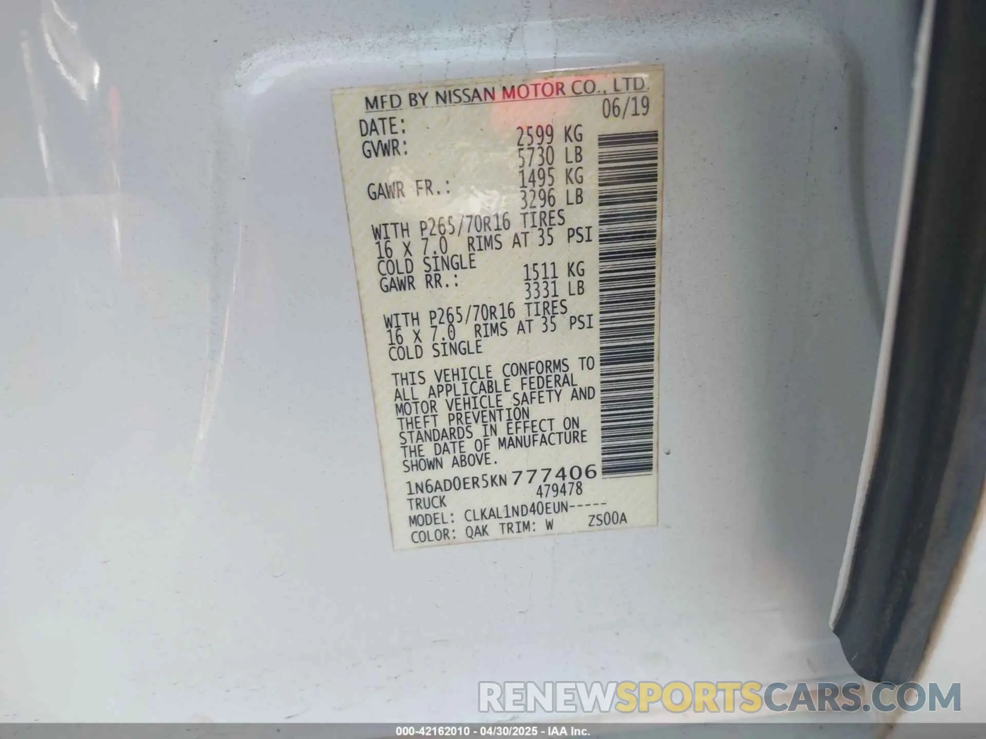 9 Photograph of a damaged car 1N6AD0ER5KN777406 NISSAN FRONTIER 2019