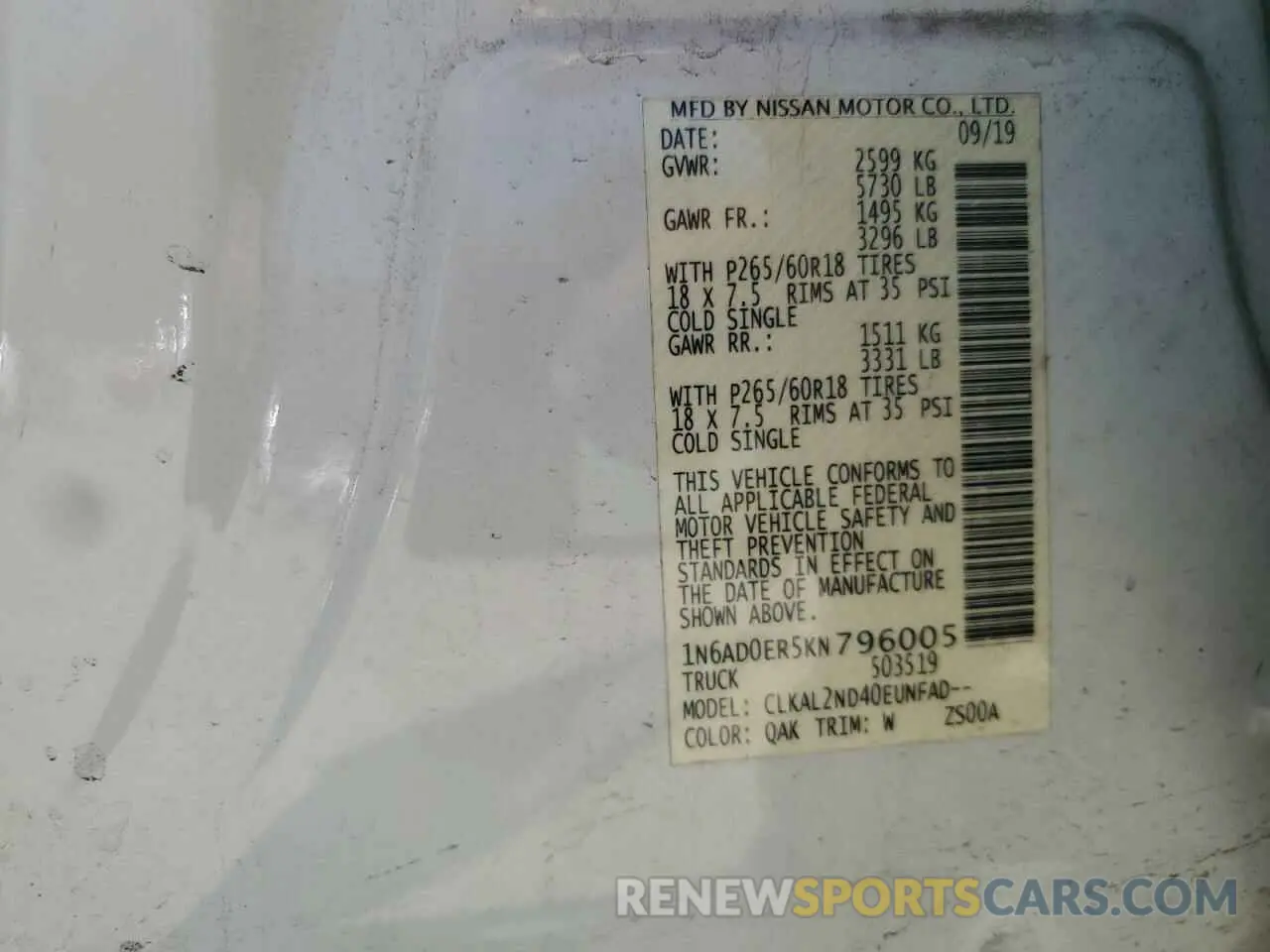 15 Photograph of a damaged car 1N6AD0ER5KN796005 NISSAN FRONTIER 2019