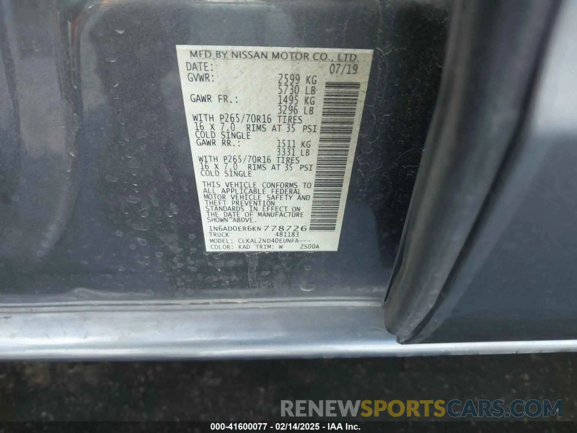 9 Photograph of a damaged car 1N6AD0ER6KN778726 NISSAN FRONTIER 2019