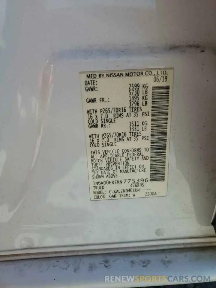 13 Photograph of a damaged car 1N6AD0ER7KN775396 NISSAN FRONTIER 2019