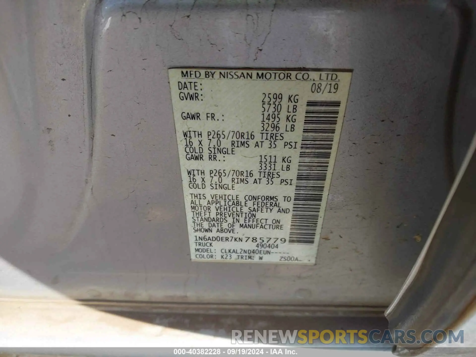 9 Photograph of a damaged car 1N6AD0ER7KN785779 NISSAN FRONTIER 2019