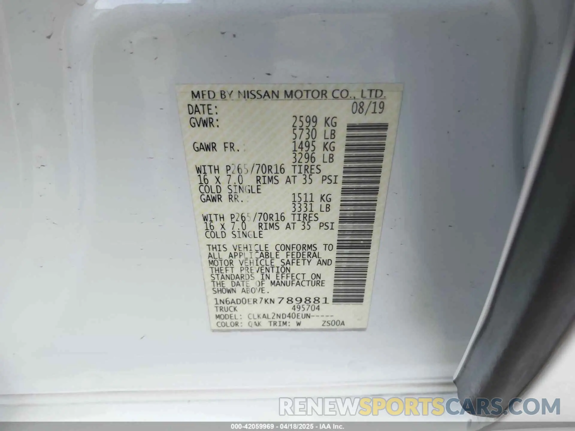 9 Photograph of a damaged car 1N6AD0ER7KN789881 NISSAN FRONTIER 2019