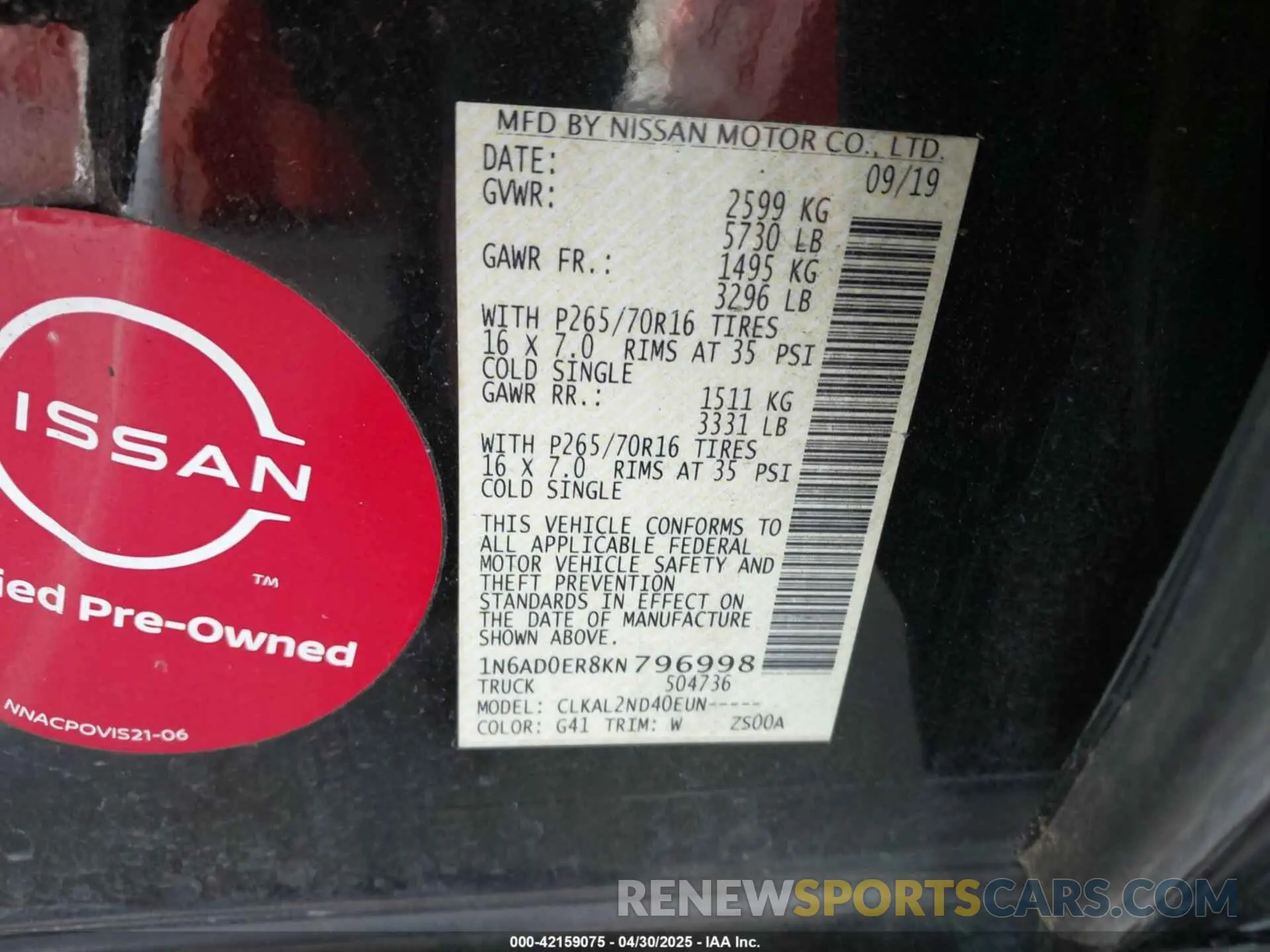 9 Photograph of a damaged car 1N6AD0ER8KN796998 NISSAN FRONTIER 2019
