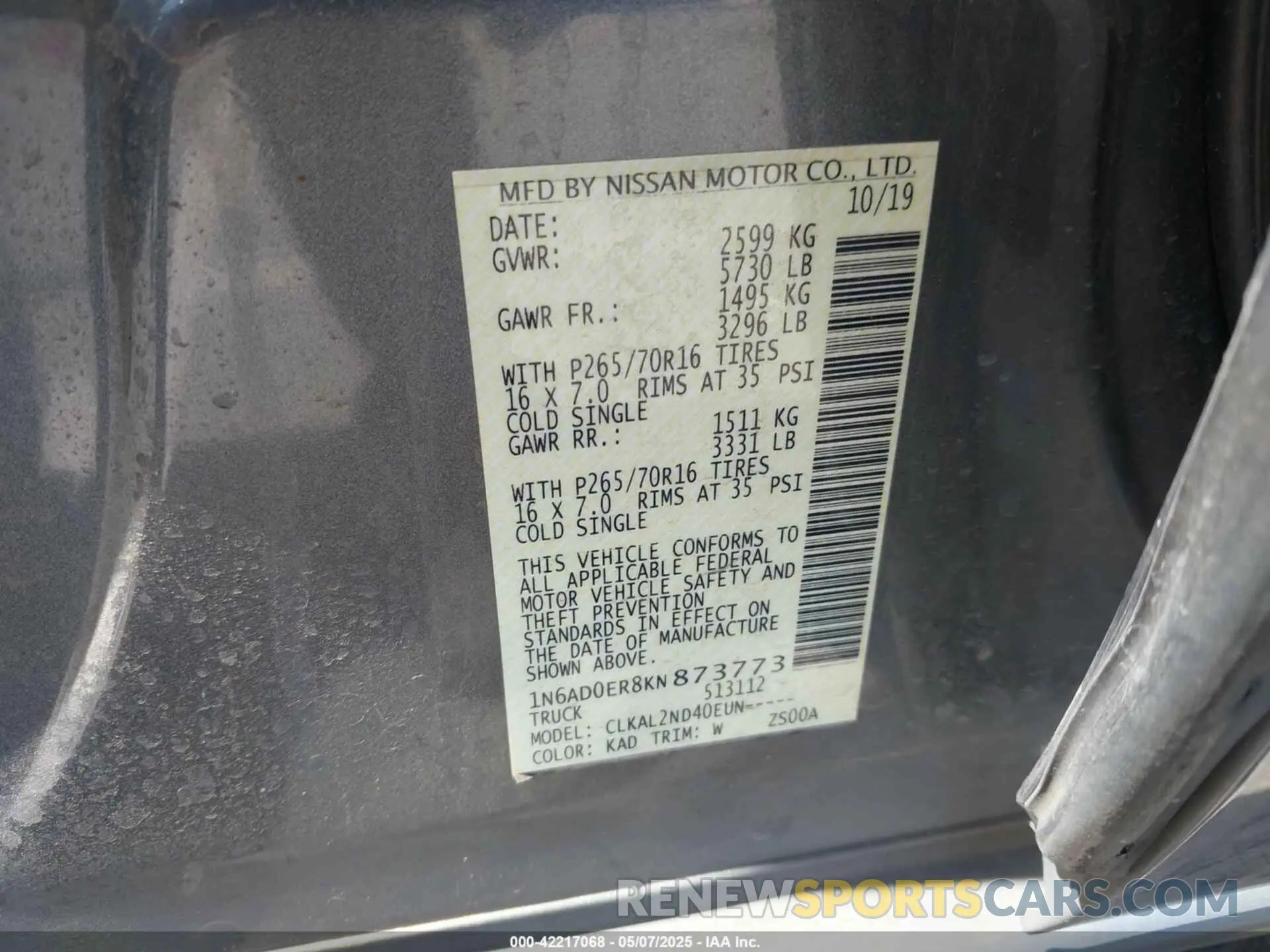 9 Photograph of a damaged car 1N6AD0ER8KN873773 NISSAN FRONTIER 2019