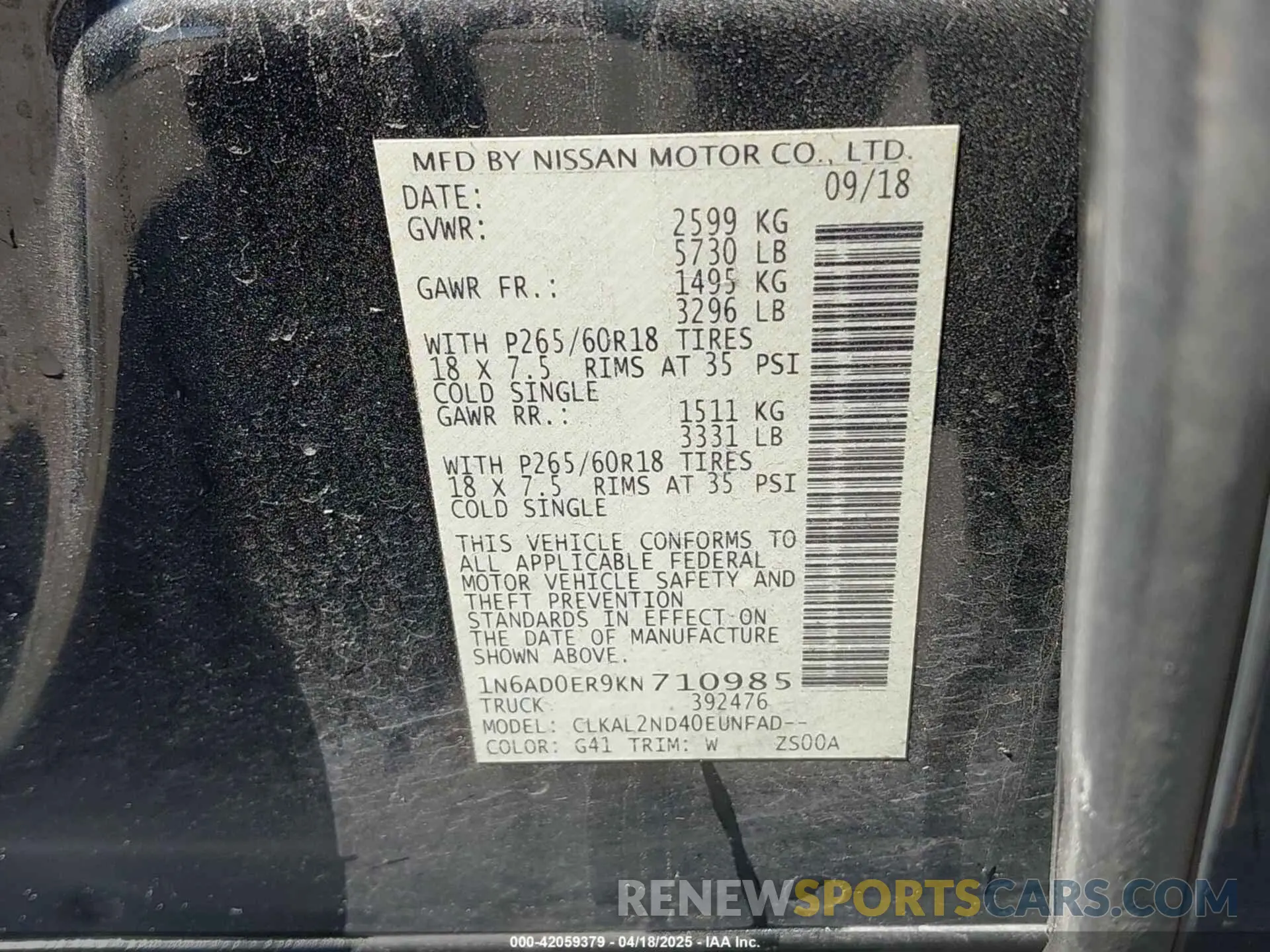 9 Photograph of a damaged car 1N6AD0ER9KN710985 NISSAN FRONTIER 2019