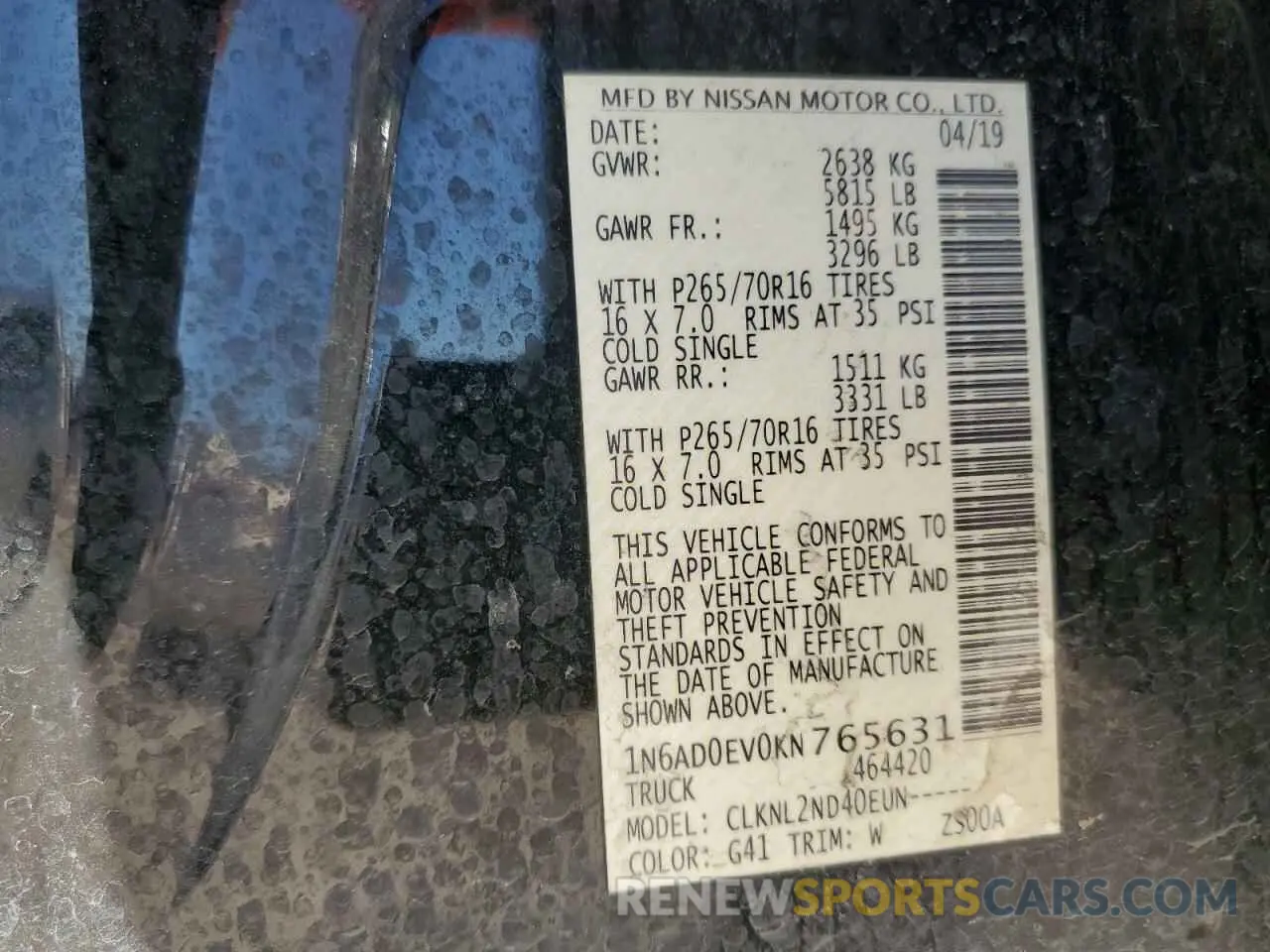 12 Photograph of a damaged car 1N6AD0EV0KN765631 NISSAN FRONTIER 2019