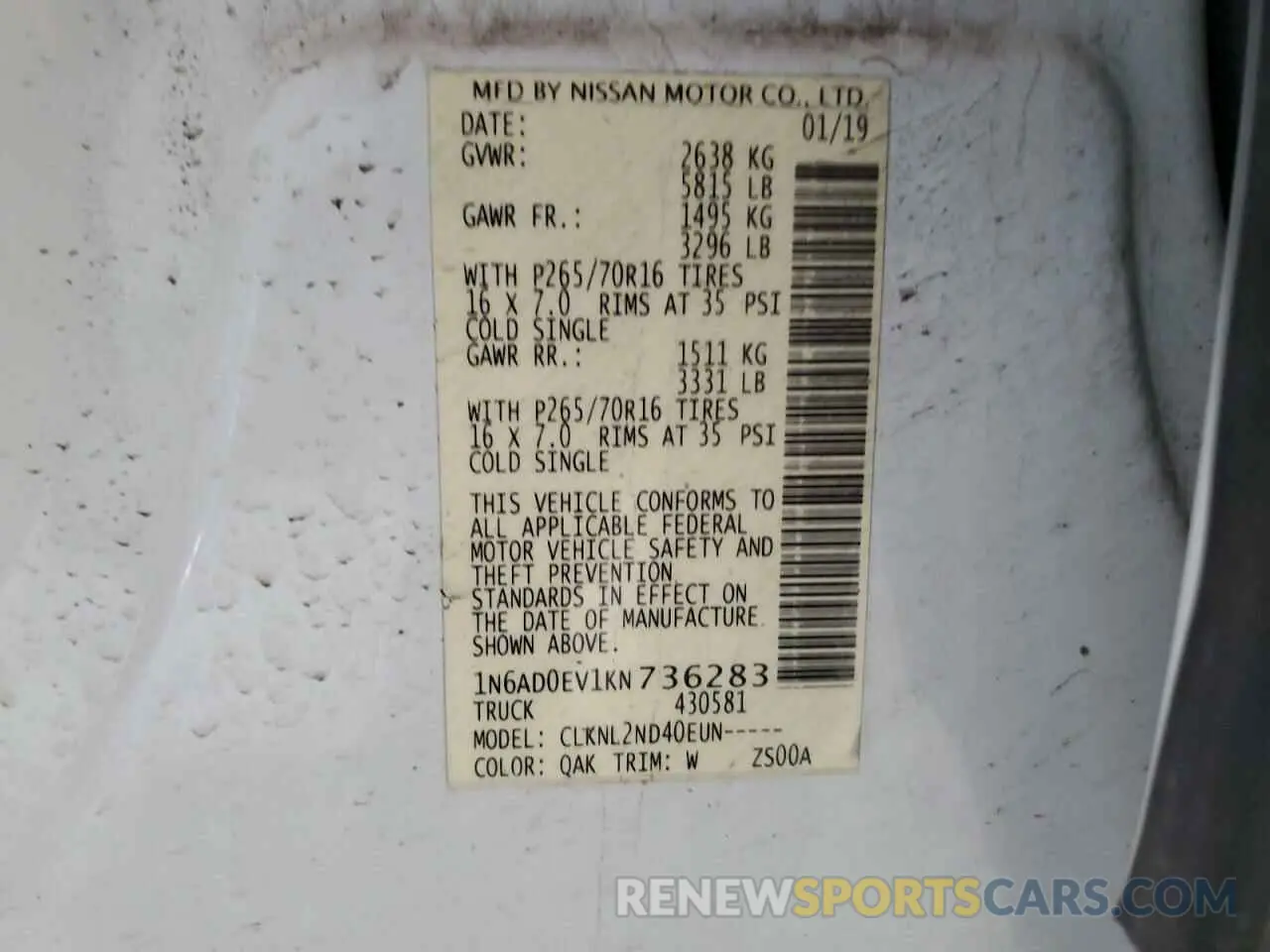 12 Photograph of a damaged car 1N6AD0EV1KN736283 NISSAN FRONTIER 2019