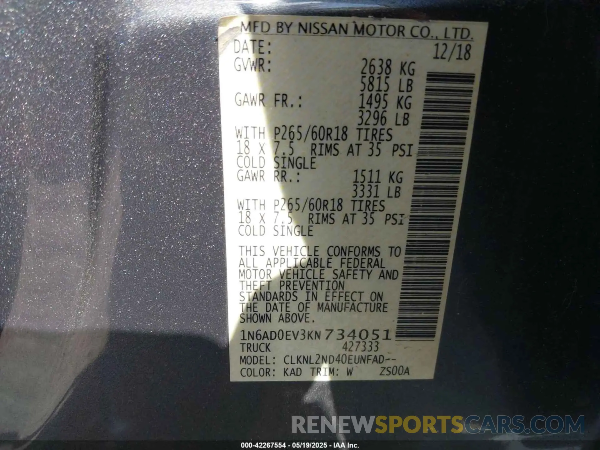 9 Photograph of a damaged car 1N6AD0EV3KN734051 NISSAN FRONTIER 2019