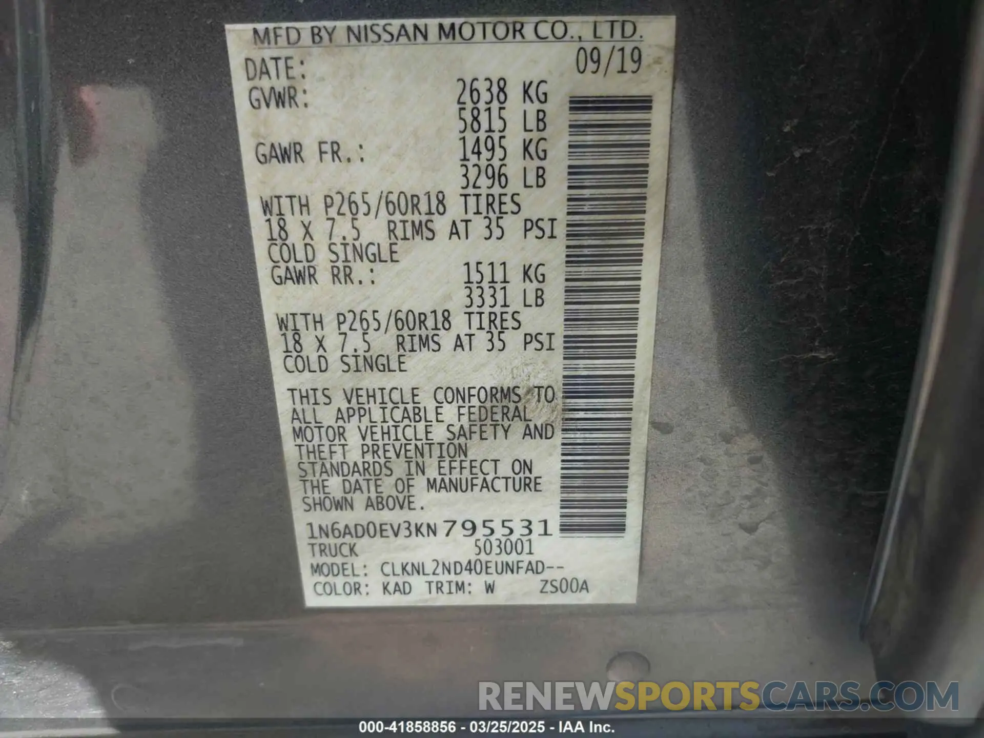 9 Photograph of a damaged car 1N6AD0EV3KN795531 NISSAN FRONTIER 2019