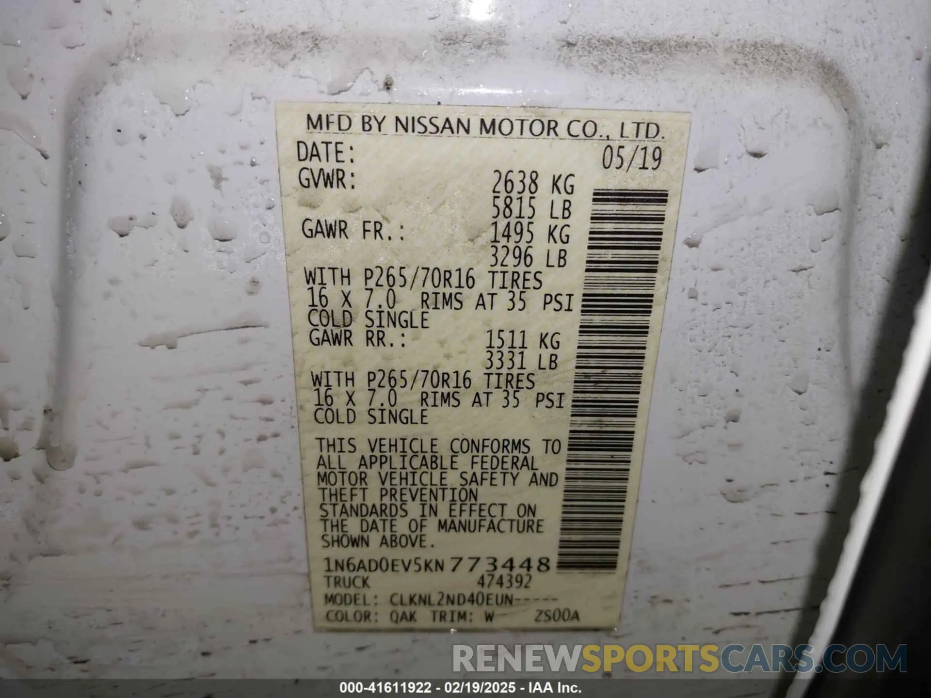 9 Photograph of a damaged car 1N6AD0EV5KN773448 NISSAN FRONTIER 2019