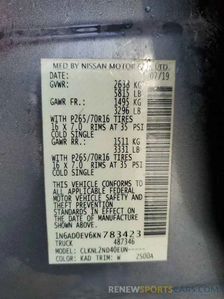 13 Photograph of a damaged car 1N6AD0EV6KN783423 NISSAN FRONTIER 2019