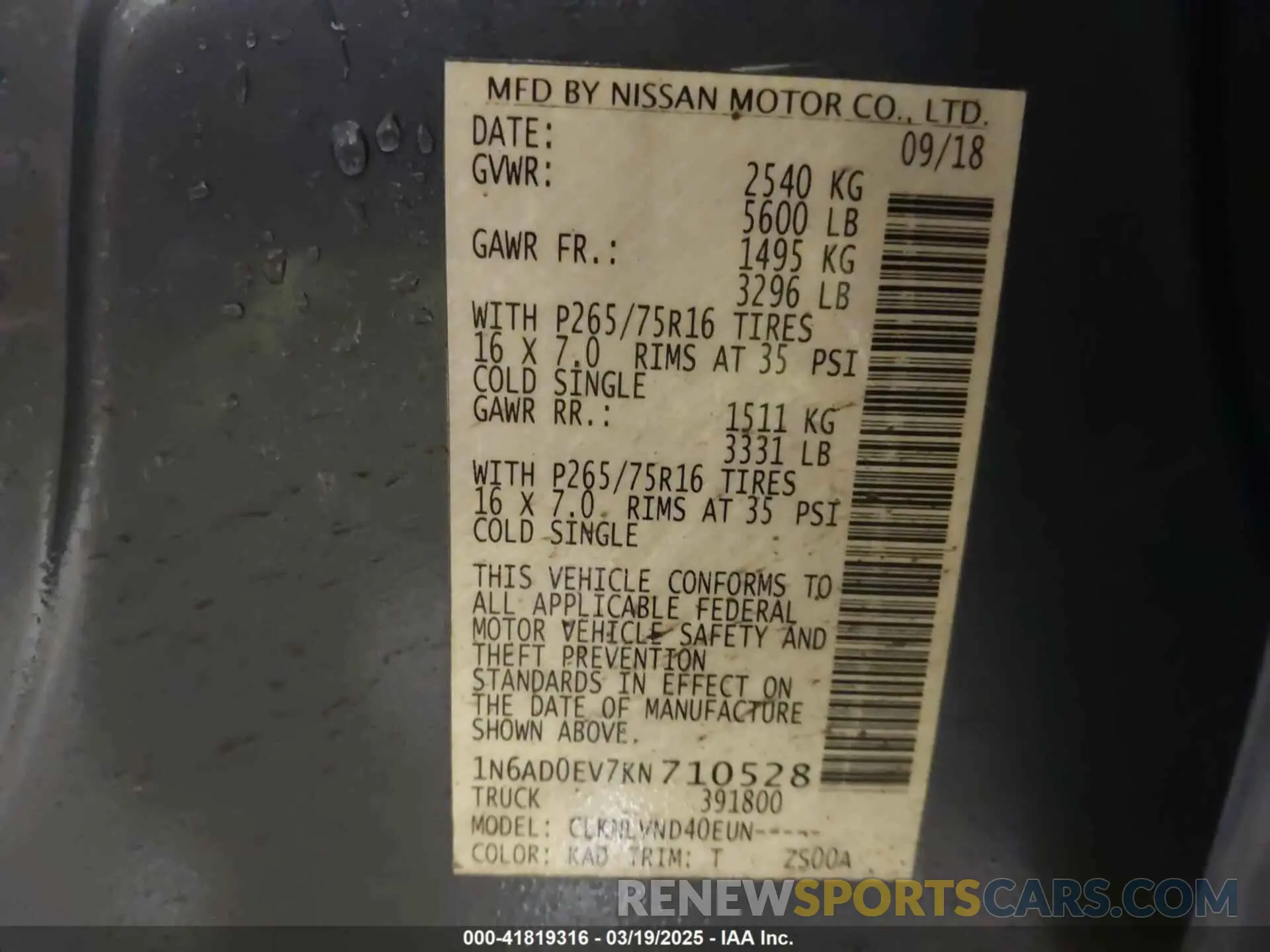 9 Photograph of a damaged car 1N6AD0EV7KN710528 NISSAN FRONTIER 2019
