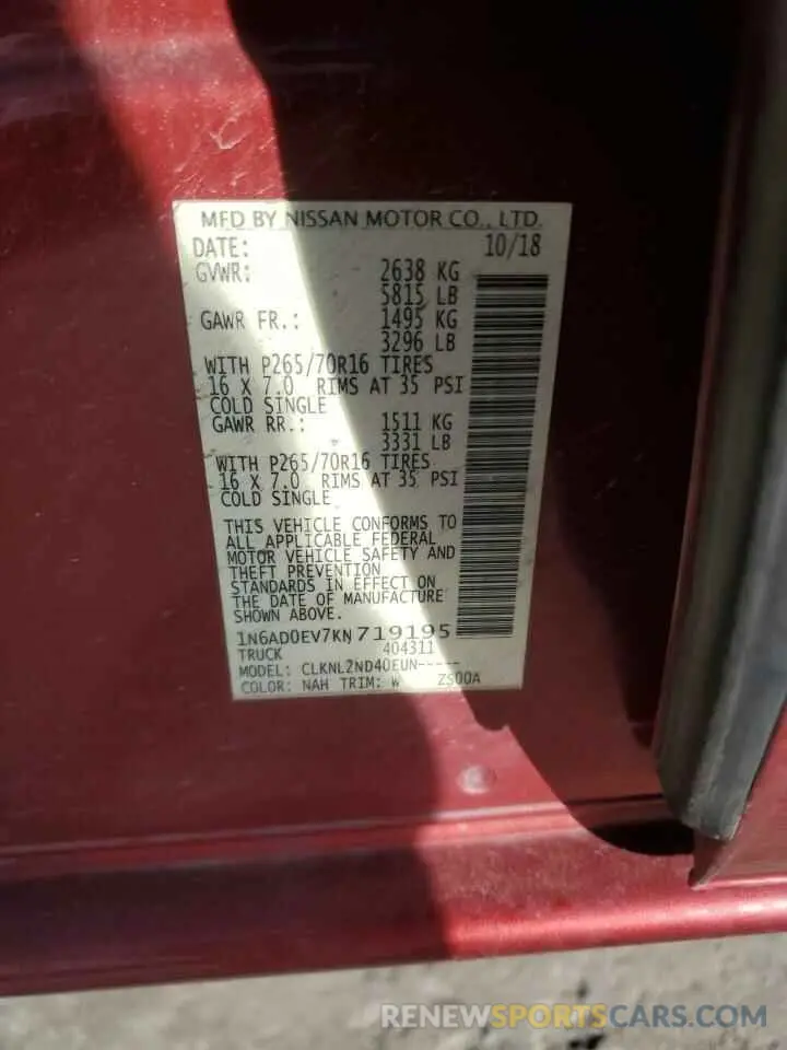 12 Photograph of a damaged car 1N6AD0EV7KN719195 NISSAN FRONTIER 2019
