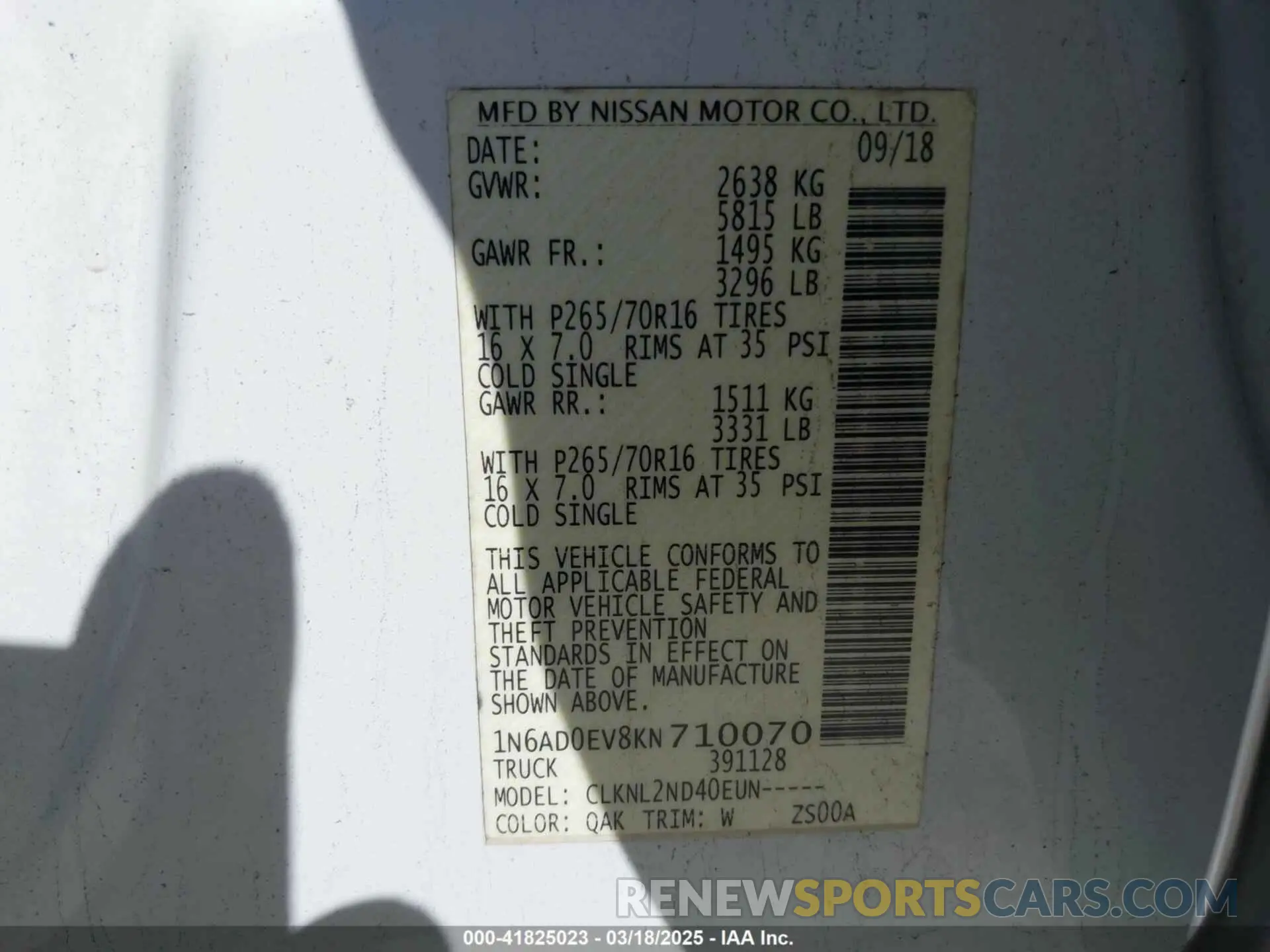 9 Photograph of a damaged car 1N6AD0EV8KN710070 NISSAN FRONTIER 2019