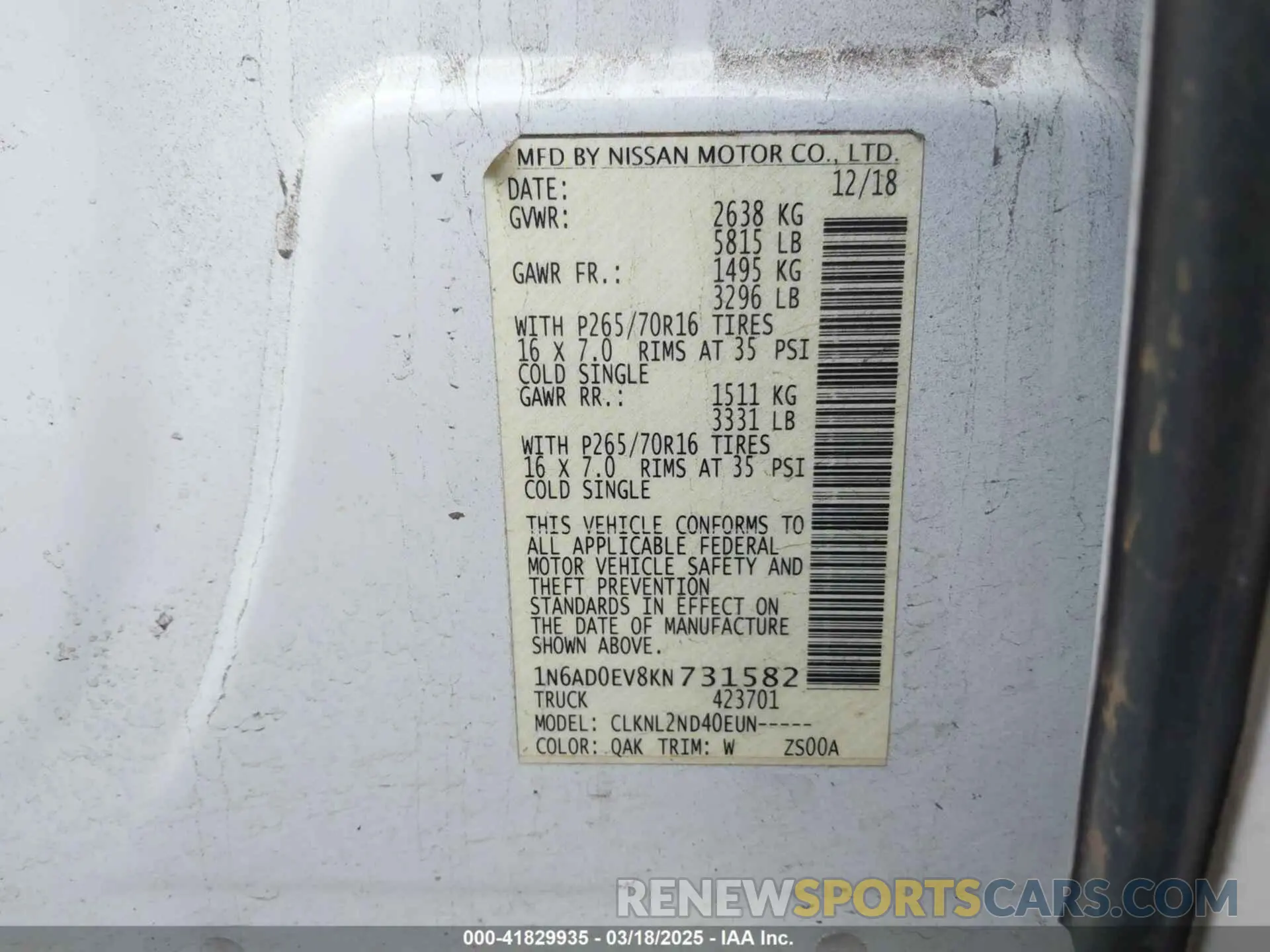 9 Photograph of a damaged car 1N6AD0EV8KN731582 NISSAN FRONTIER 2019