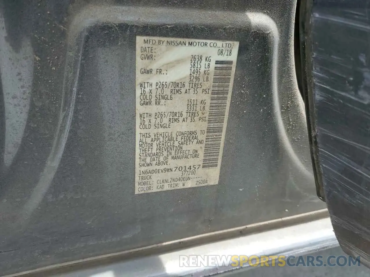 12 Photograph of a damaged car 1N6AD0EV9KN701457 NISSAN FRONTIER 2019