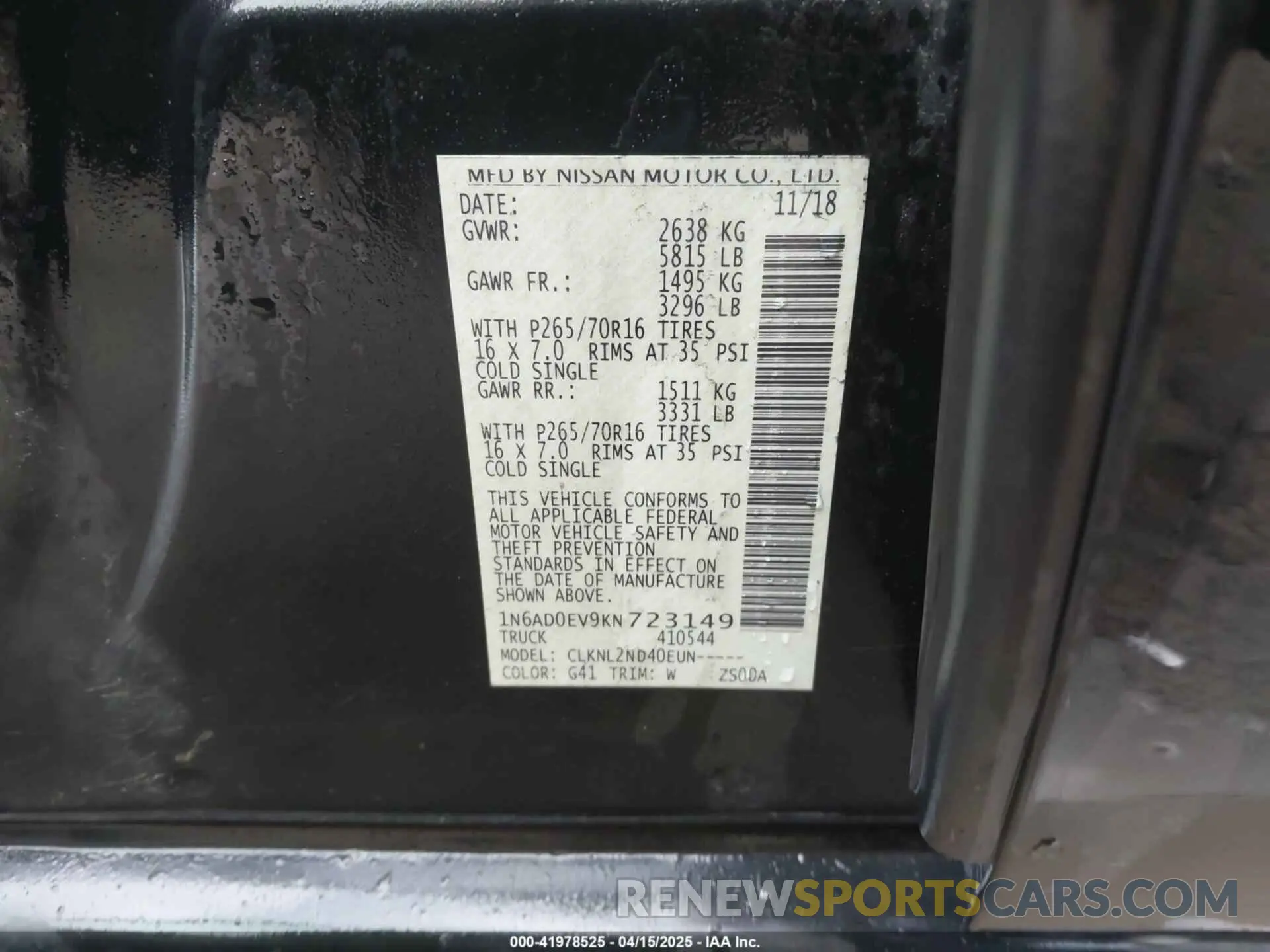 9 Photograph of a damaged car 1N6AD0EV9KN723149 NISSAN FRONTIER 2019