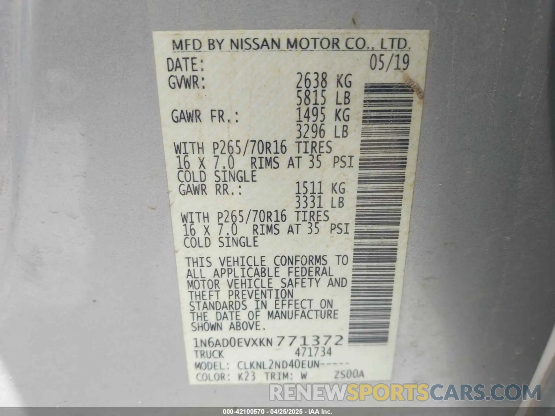 9 Photograph of a damaged car 1N6AD0EVXKN771372 NISSAN FRONTIER 2019