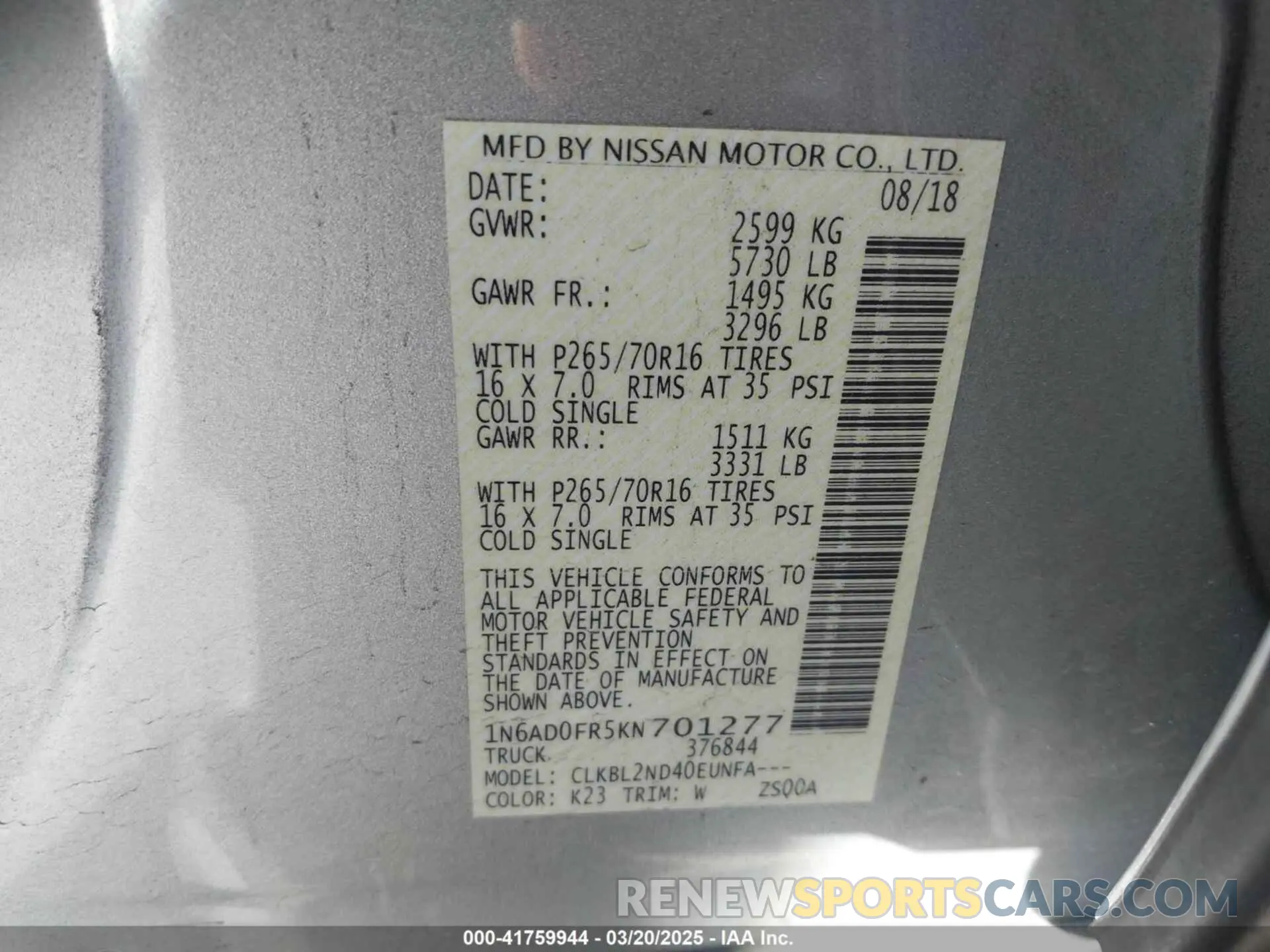 9 Photograph of a damaged car 1N6AD0FR5KN701277 NISSAN FRONTIER 2019