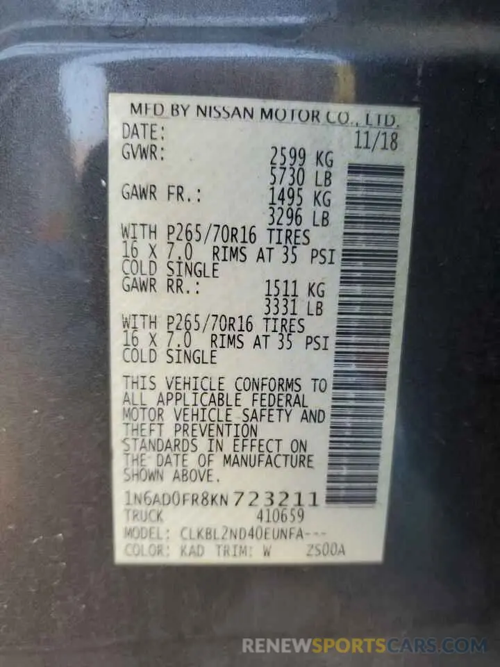 14 Photograph of a damaged car 1N6AD0FR8KN723211 NISSAN FRONTIER 2019