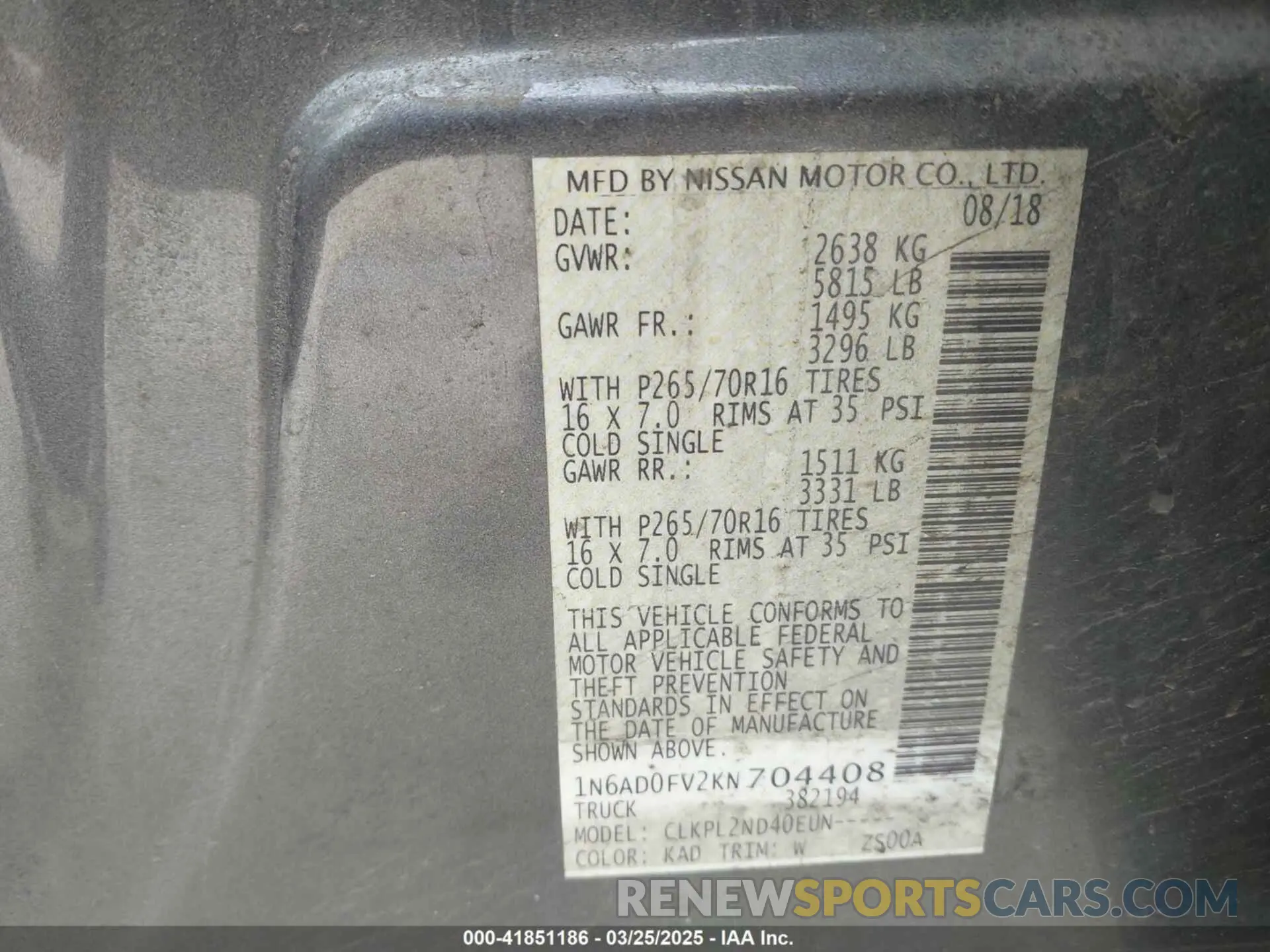 9 Photograph of a damaged car 1N6AD0FV2KN704408 NISSAN FRONTIER 2019