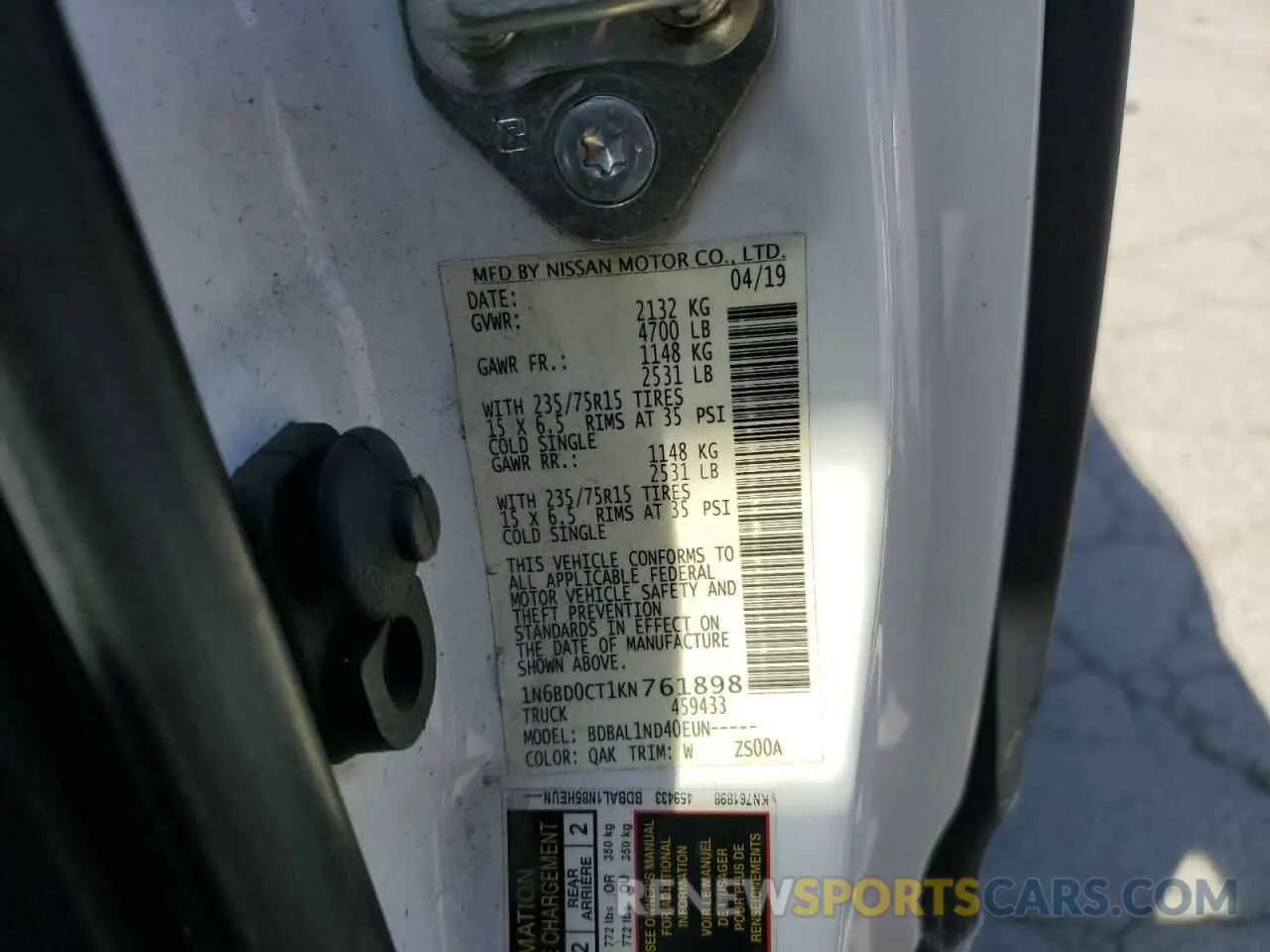 12 Photograph of a damaged car 1N6BD0CT1KN761898 NISSAN FRONTIER 2019