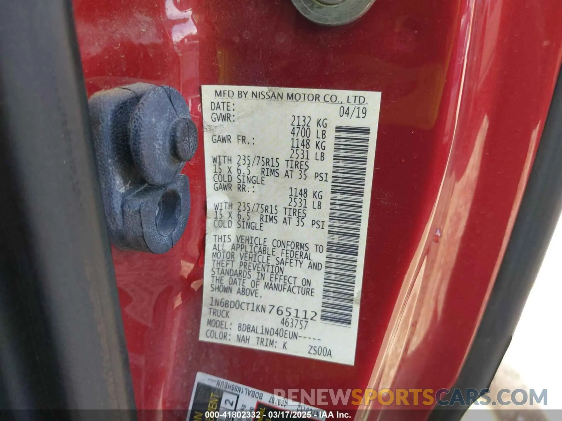 9 Photograph of a damaged car 1N6BD0CT1KN765112 NISSAN FRONTIER 2019