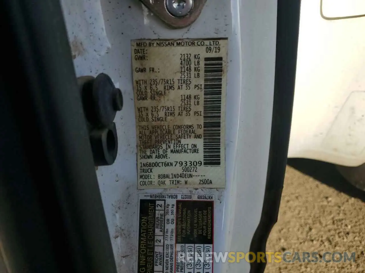 13 Photograph of a damaged car 1N6BD0CT6KN793309 NISSAN FRONTIER 2019