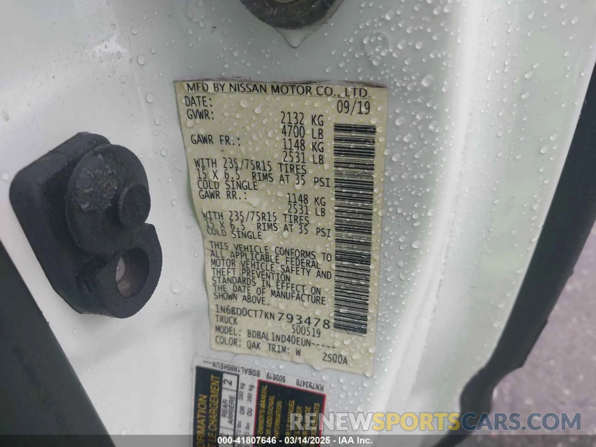 9 Photograph of a damaged car 1N6BD0CT7KN793478 NISSAN FRONTIER 2019