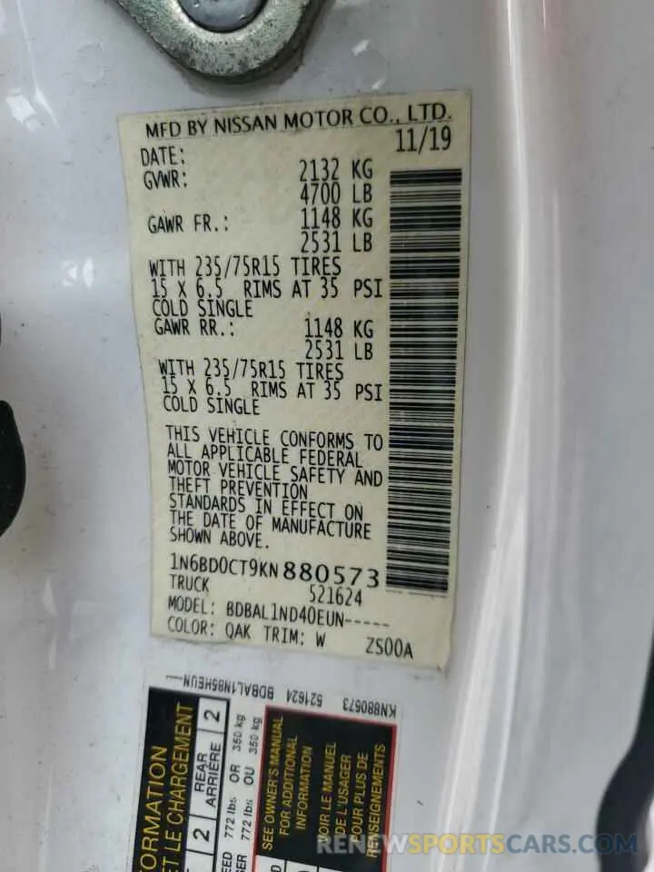 12 Photograph of a damaged car 1N6BD0CT9KN880573 NISSAN FRONTIER 2019