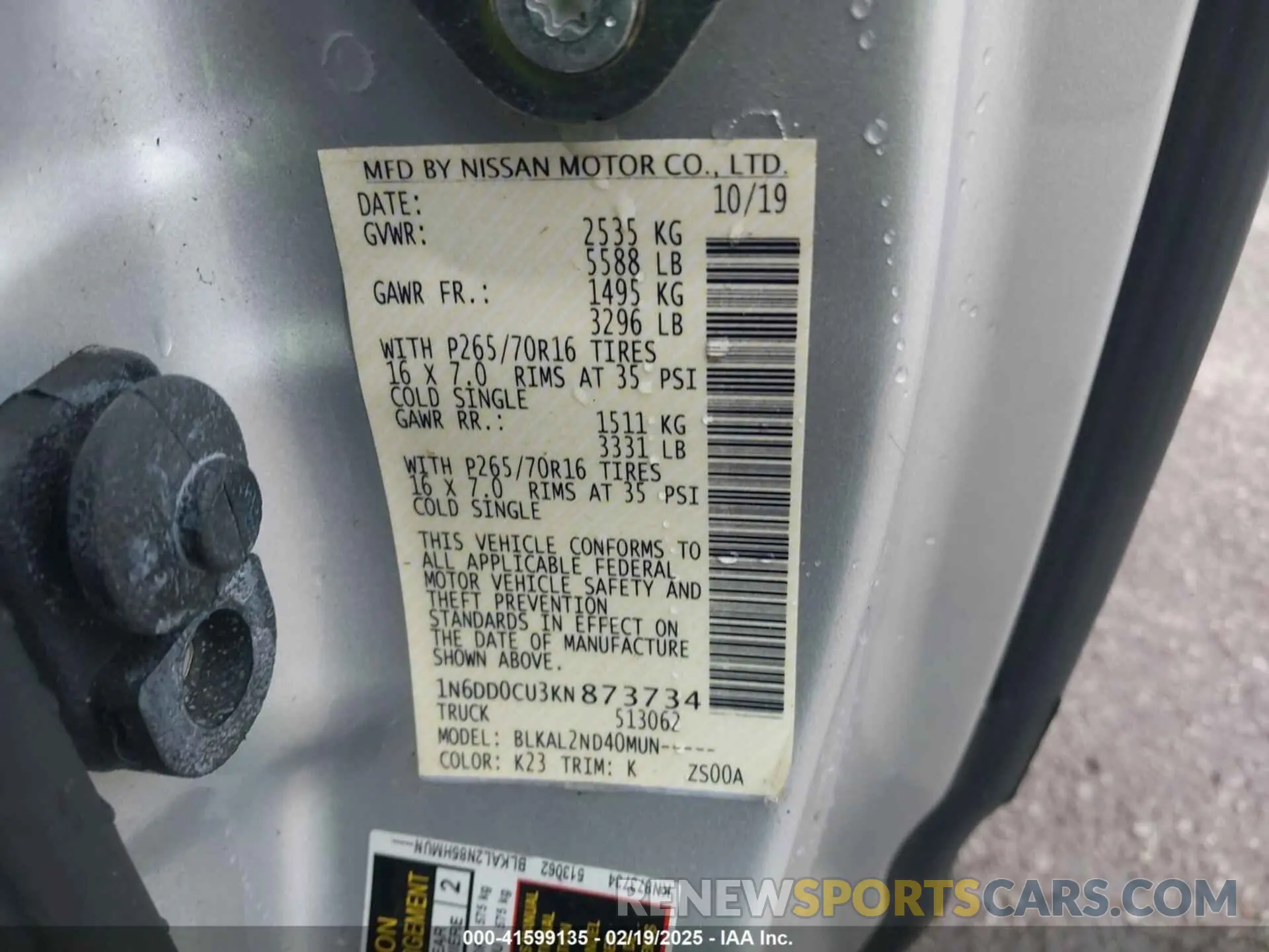 9 Photograph of a damaged car 1N6DD0CU3KN873734 NISSAN FRONTIER 2019