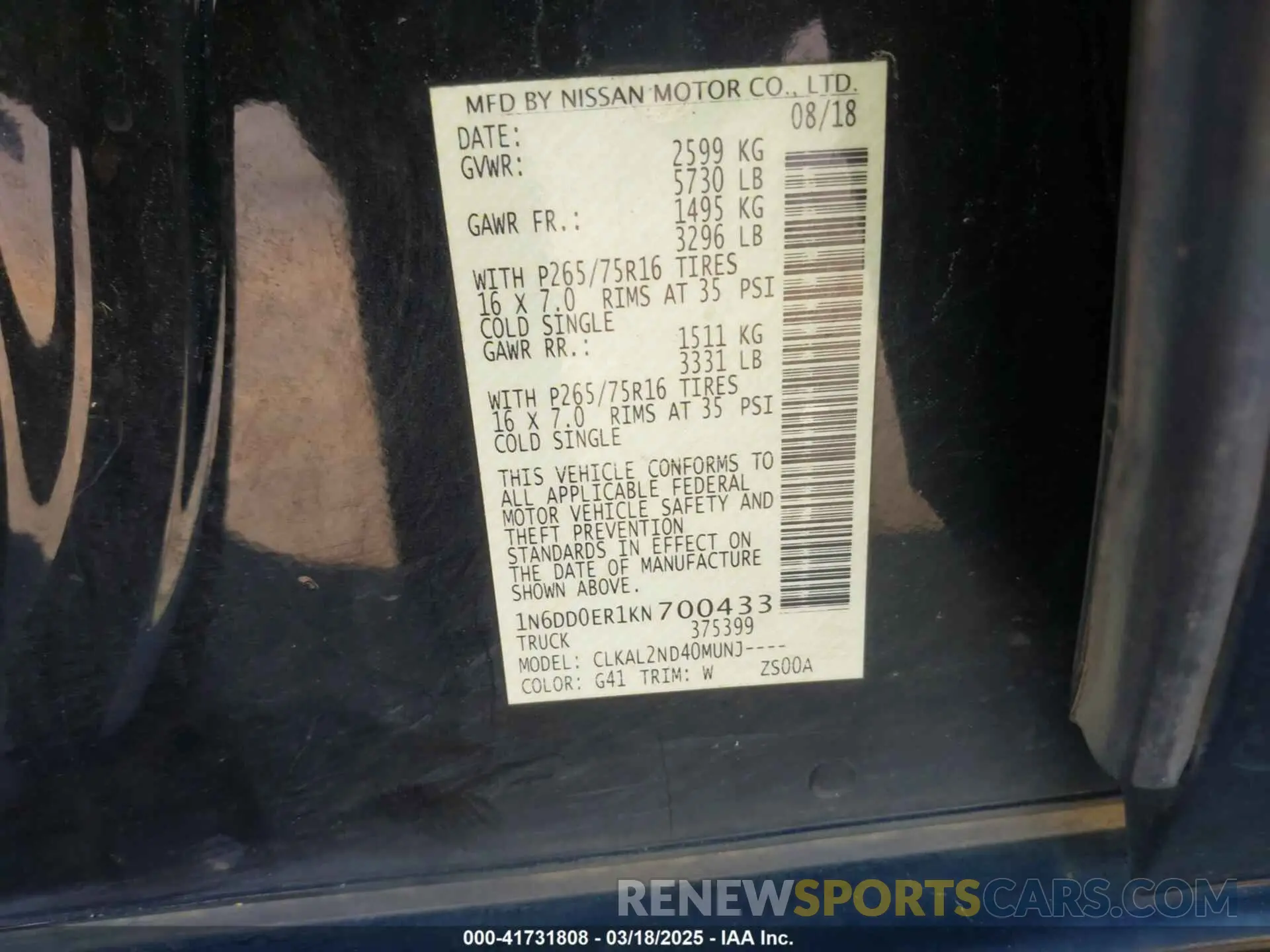 9 Photograph of a damaged car 1N6DD0ER1KN700433 NISSAN FRONTIER 2019