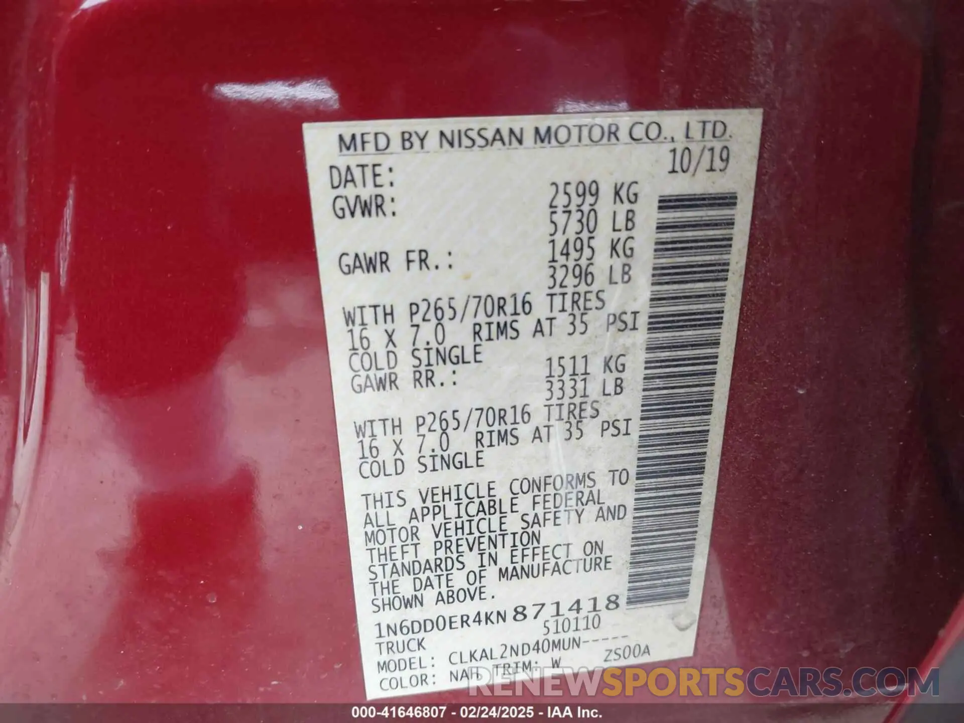 9 Photograph of a damaged car 1N6DD0ER4KN871418 NISSAN FRONTIER 2019