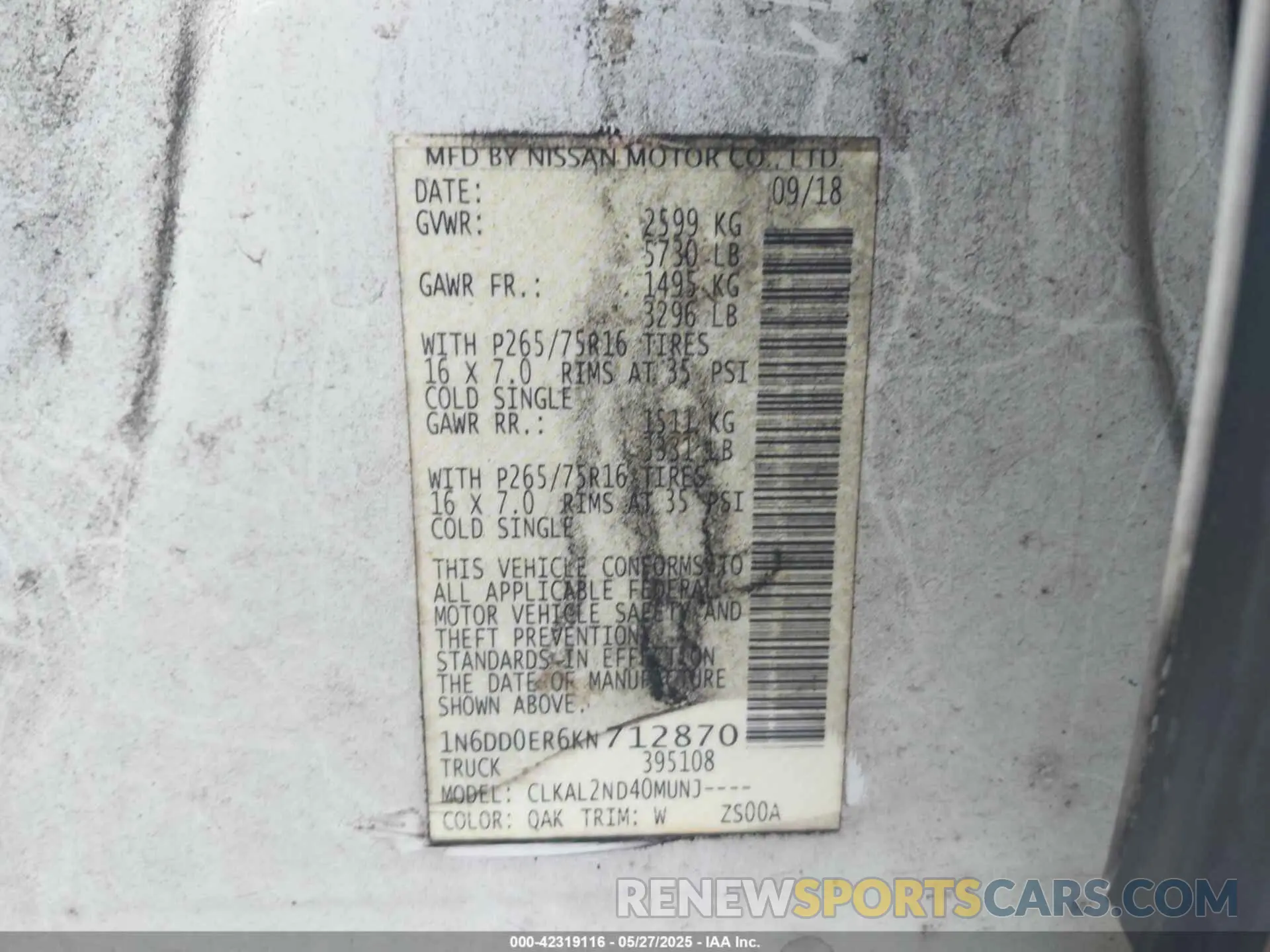 9 Photograph of a damaged car 1N6DD0ER6KN712870 NISSAN FRONTIER 2019