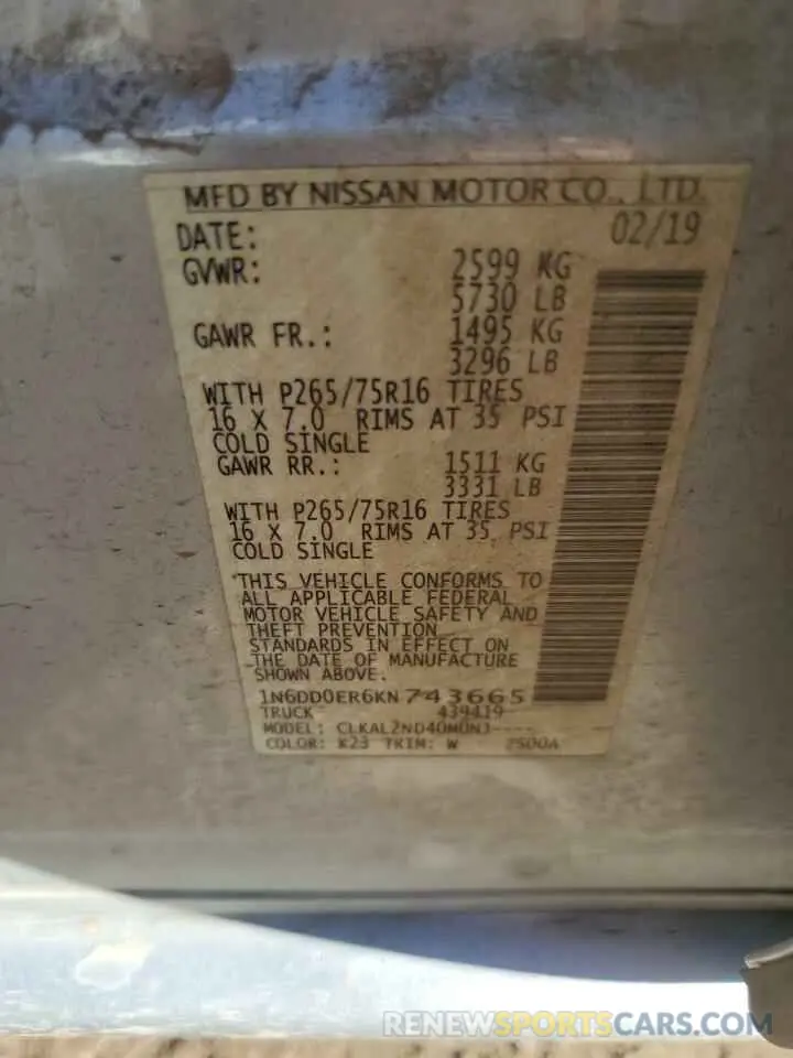 14 Photograph of a damaged car 1N6DD0ER6KN743665 NISSAN FRONTIER 2019