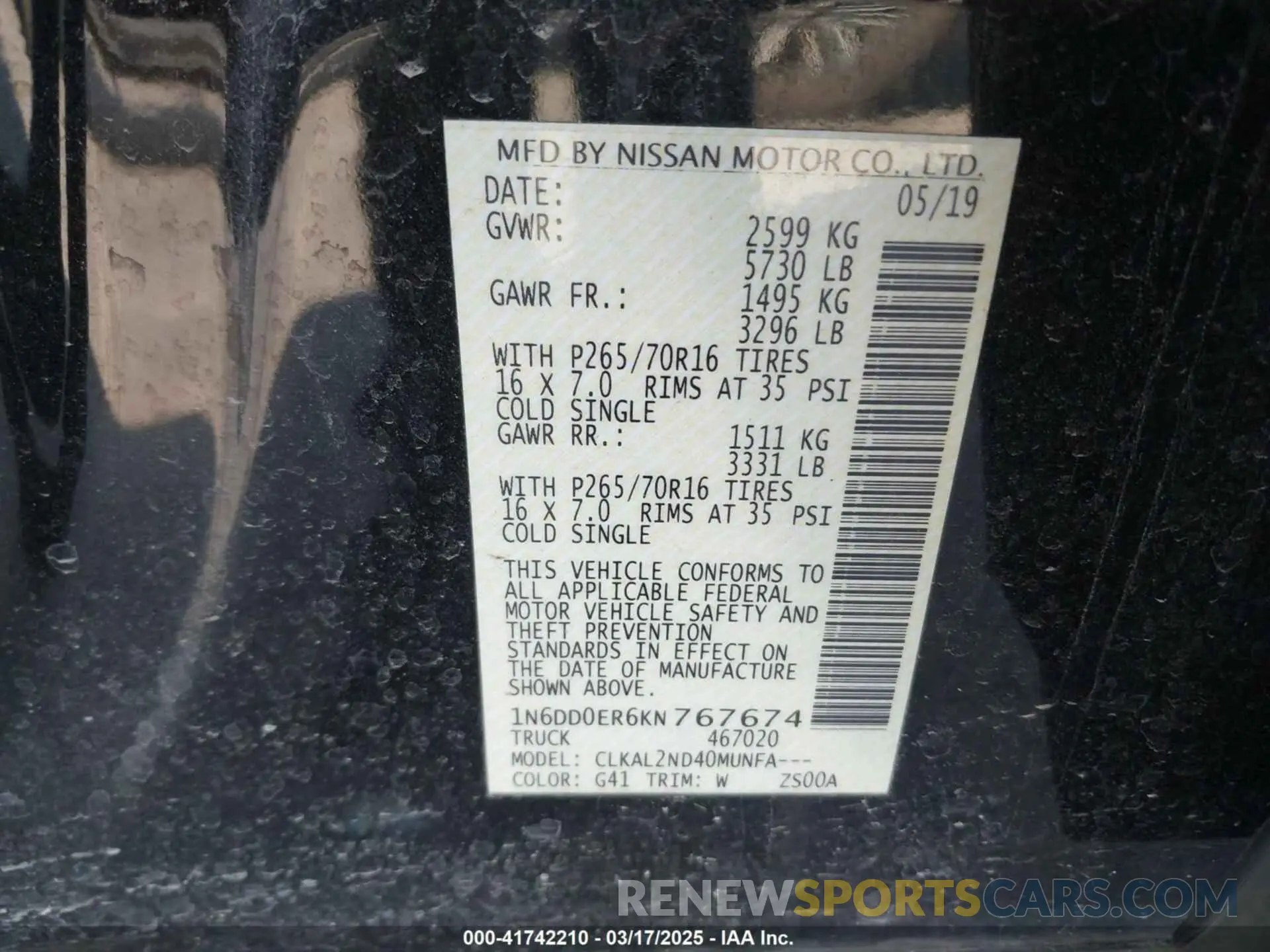 9 Photograph of a damaged car 1N6DD0ER6KN767674 NISSAN FRONTIER 2019