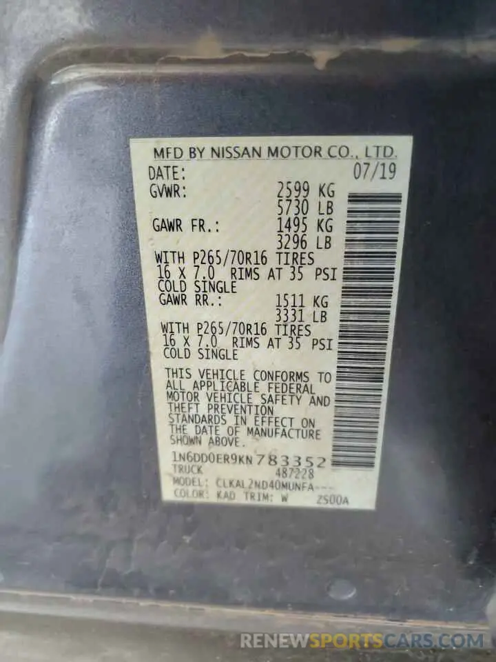 13 Photograph of a damaged car 1N6DD0ER9KN783352 NISSAN FRONTIER 2019