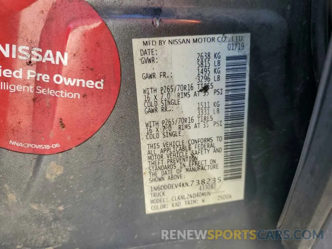 12 Photograph of a damaged car 1N6DD0EV4KN738235 NISSAN FRONTIER 2019