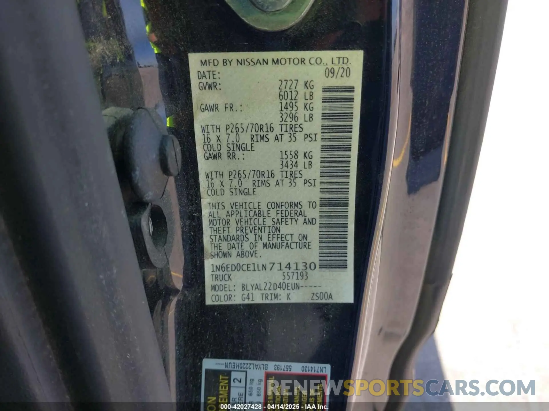 9 Photograph of a damaged car 1N6ED0CE1LN714130 NISSAN FRONTIER 2020