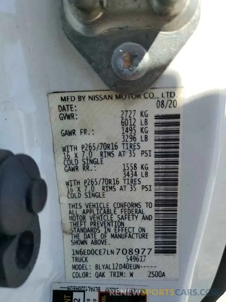 12 Photograph of a damaged car 1N6ED0CE7LN708977 NISSAN FRONTIER 2020