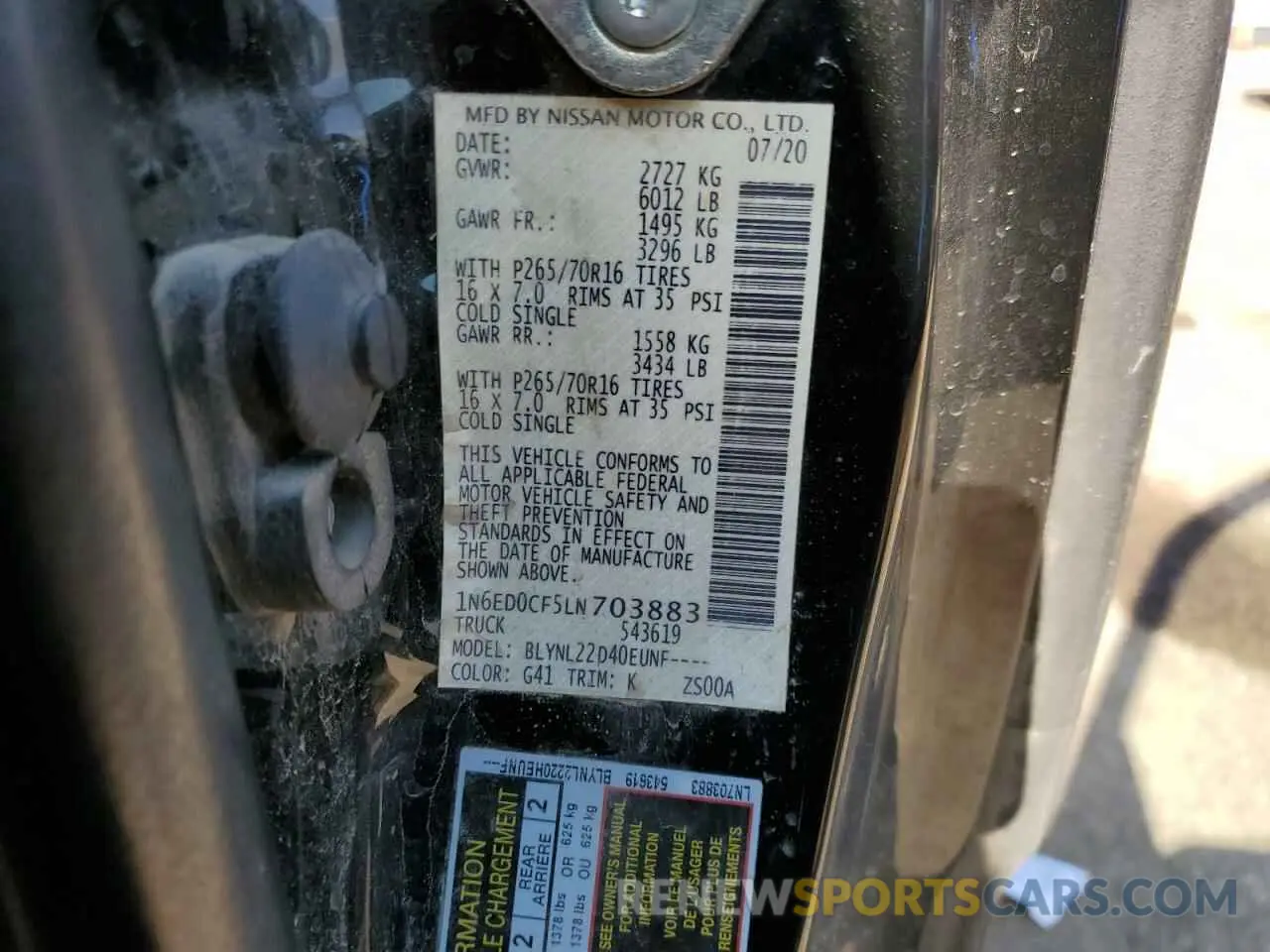 12 Photograph of a damaged car 1N6ED0CF5LN703883 NISSAN FRONTIER 2020