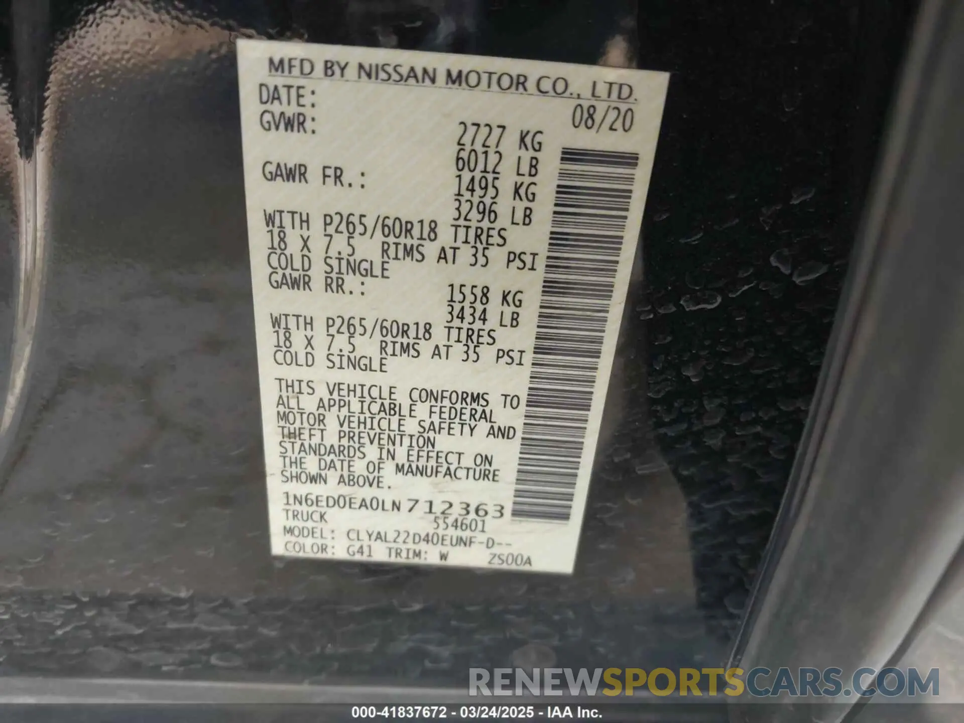 9 Photograph of a damaged car 1N6ED0EA0LN712363 NISSAN FRONTIER 2020