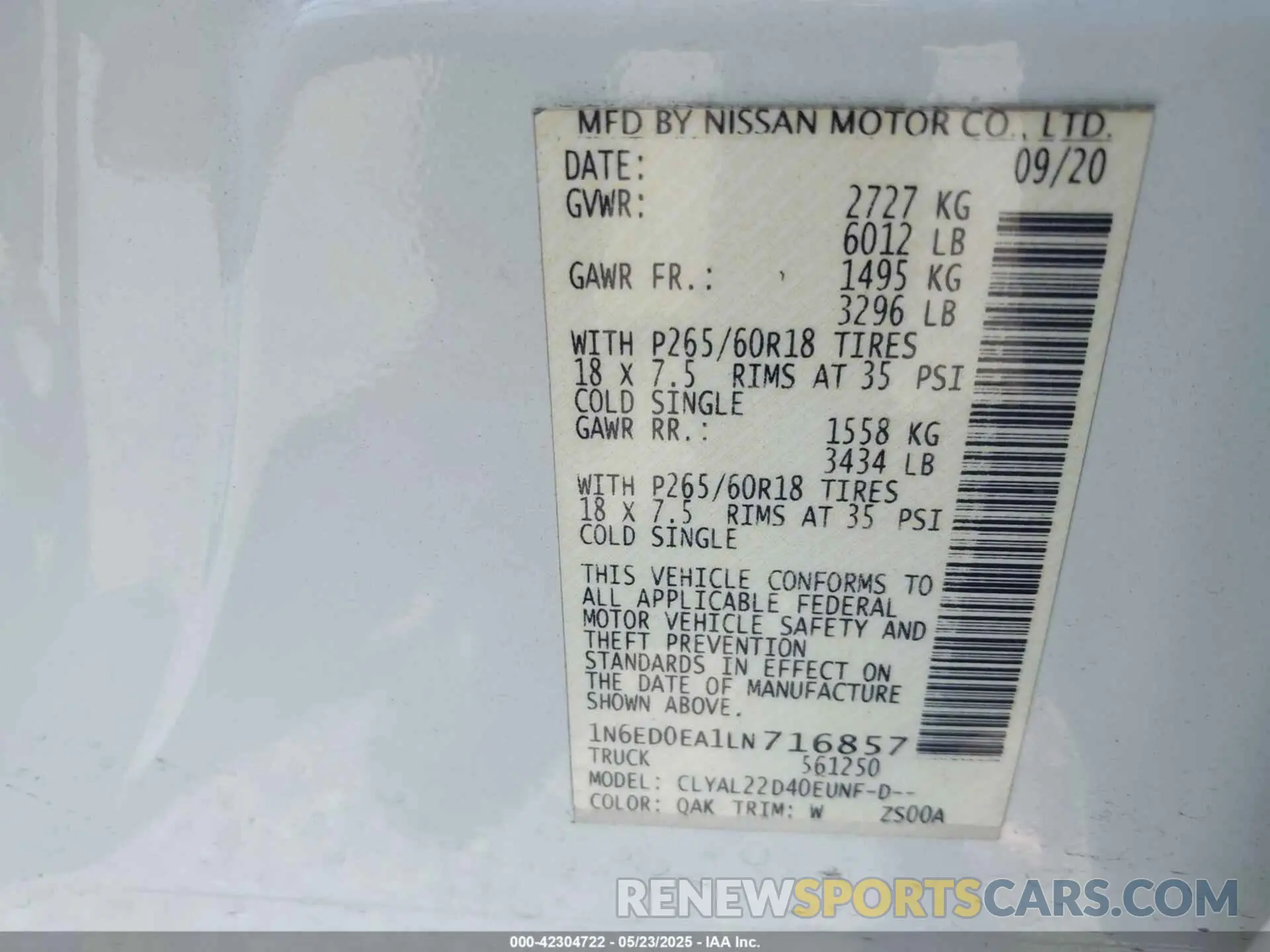9 Photograph of a damaged car 1N6ED0EA1LN716857 NISSAN FRONTIER 2020