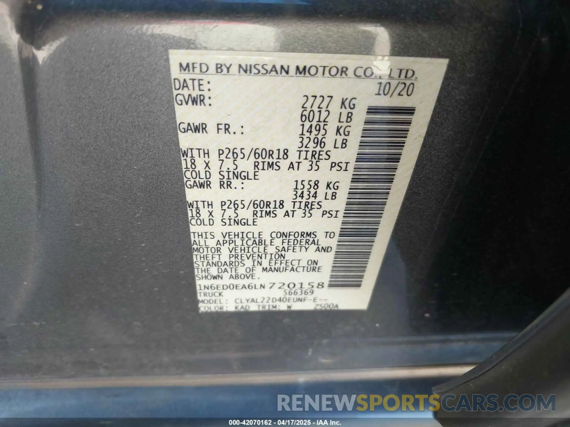 9 Photograph of a damaged car 1N6ED0EA6LN720158 NISSAN FRONTIER 2020