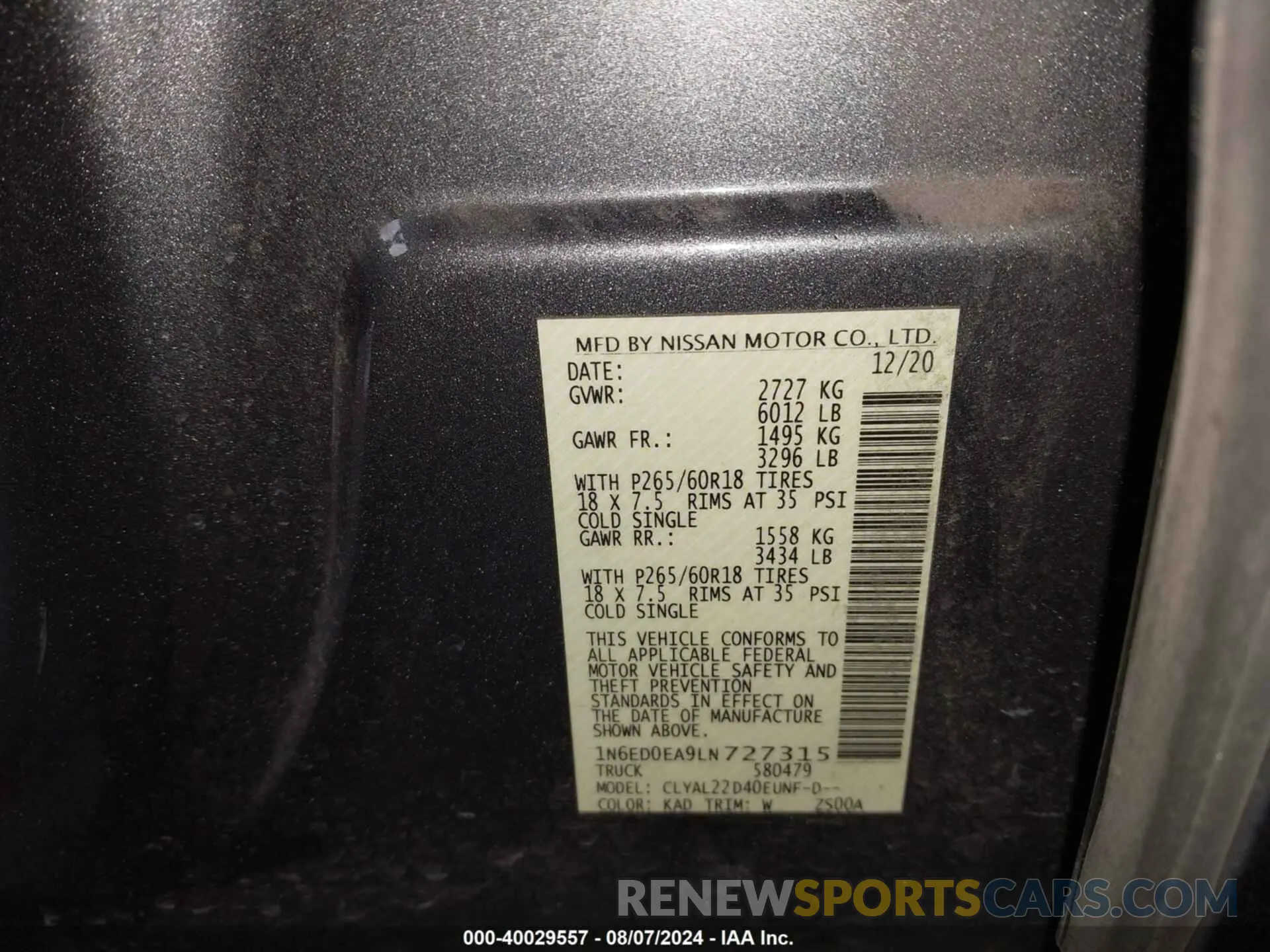 9 Photograph of a damaged car 1N6ED0EA9LN727315 NISSAN FRONTIER 2020