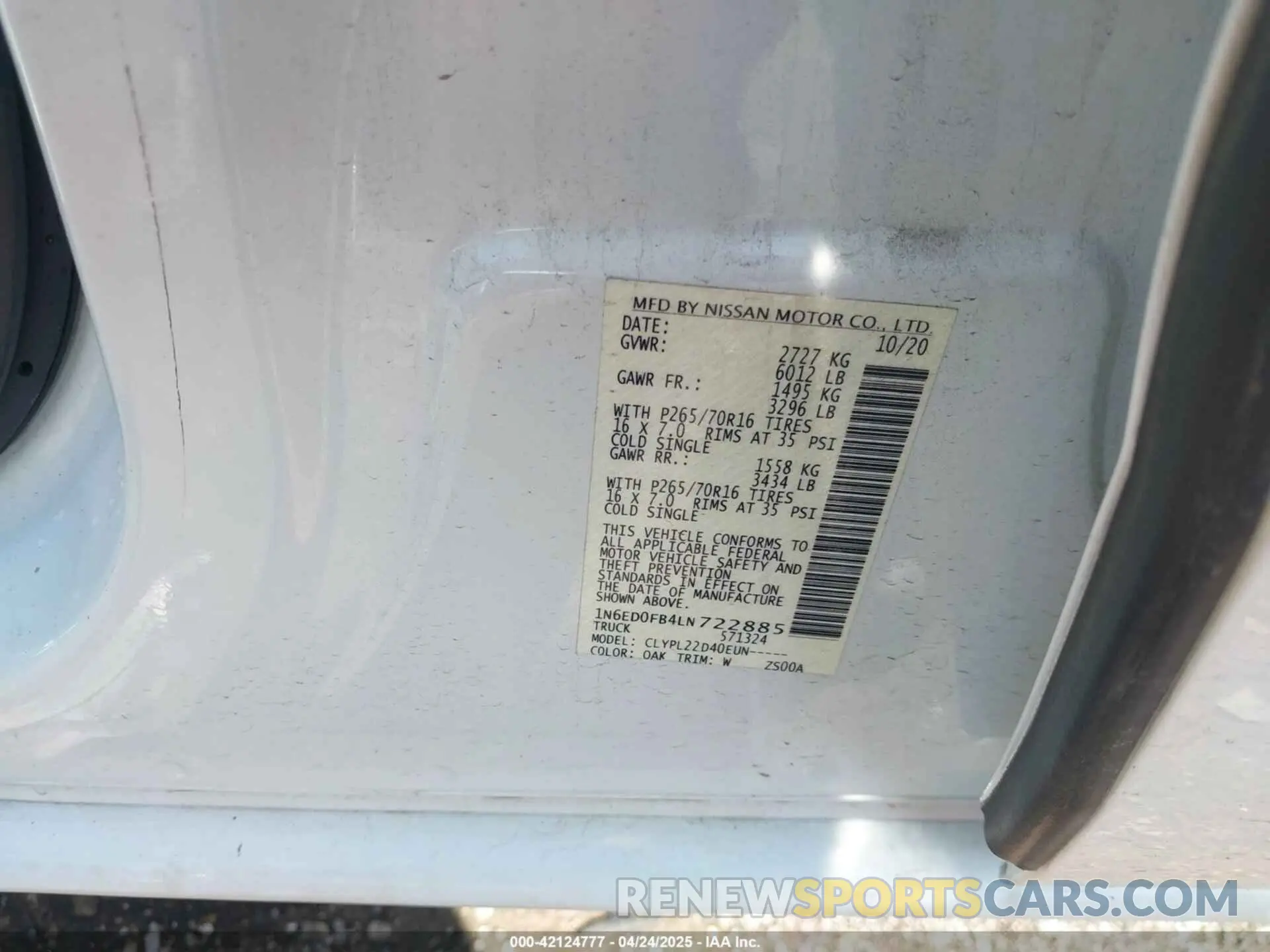 9 Photograph of a damaged car 1N6ED0FB4LN722885 NISSAN FRONTIER 2020