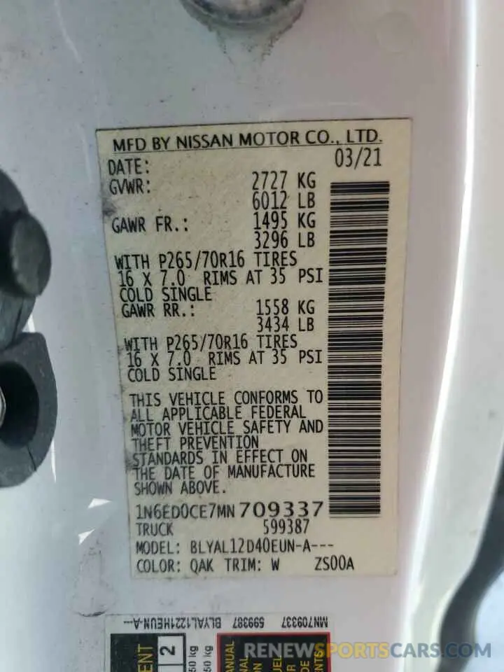 14 Photograph of a damaged car 1N6ED0CE7MN709337 NISSAN FRONTIER 2021